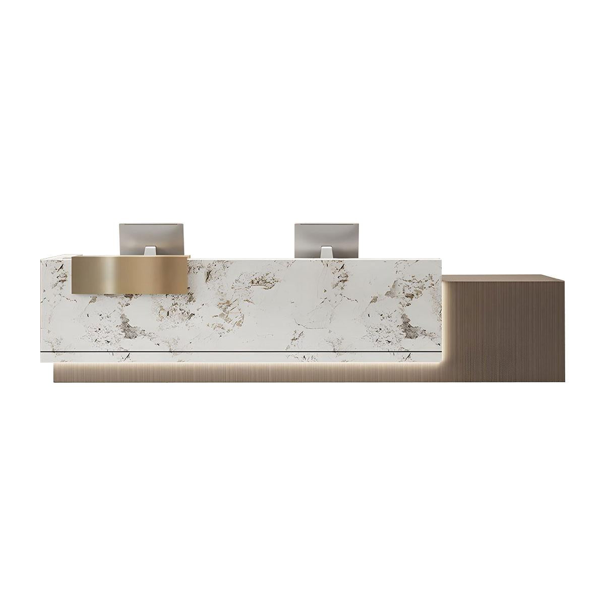 Modern Marble Reception Desk with LED Lights and Storage Cabinets