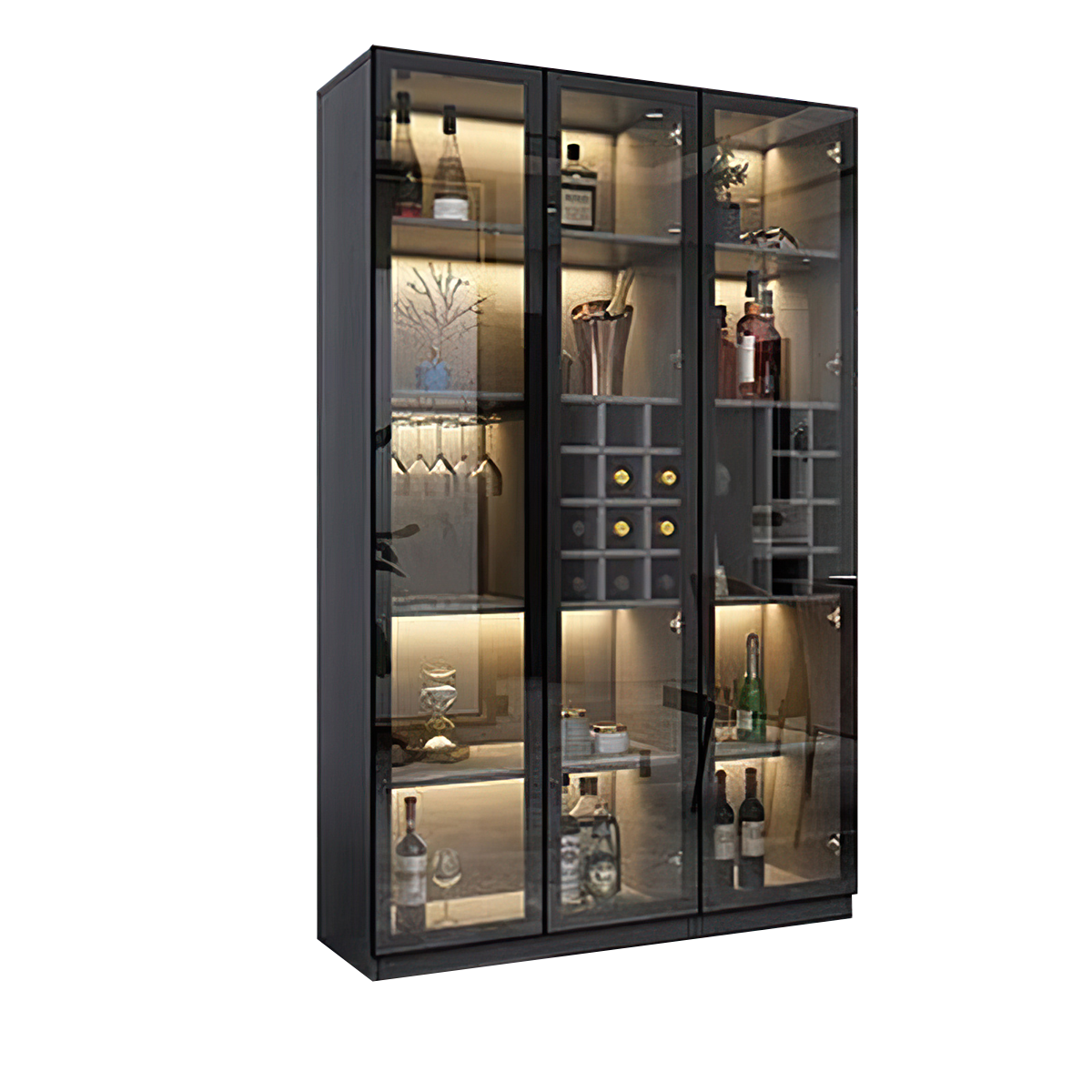 Italian-Inspired Luxurious Black Multi-Functional Display Cabinet