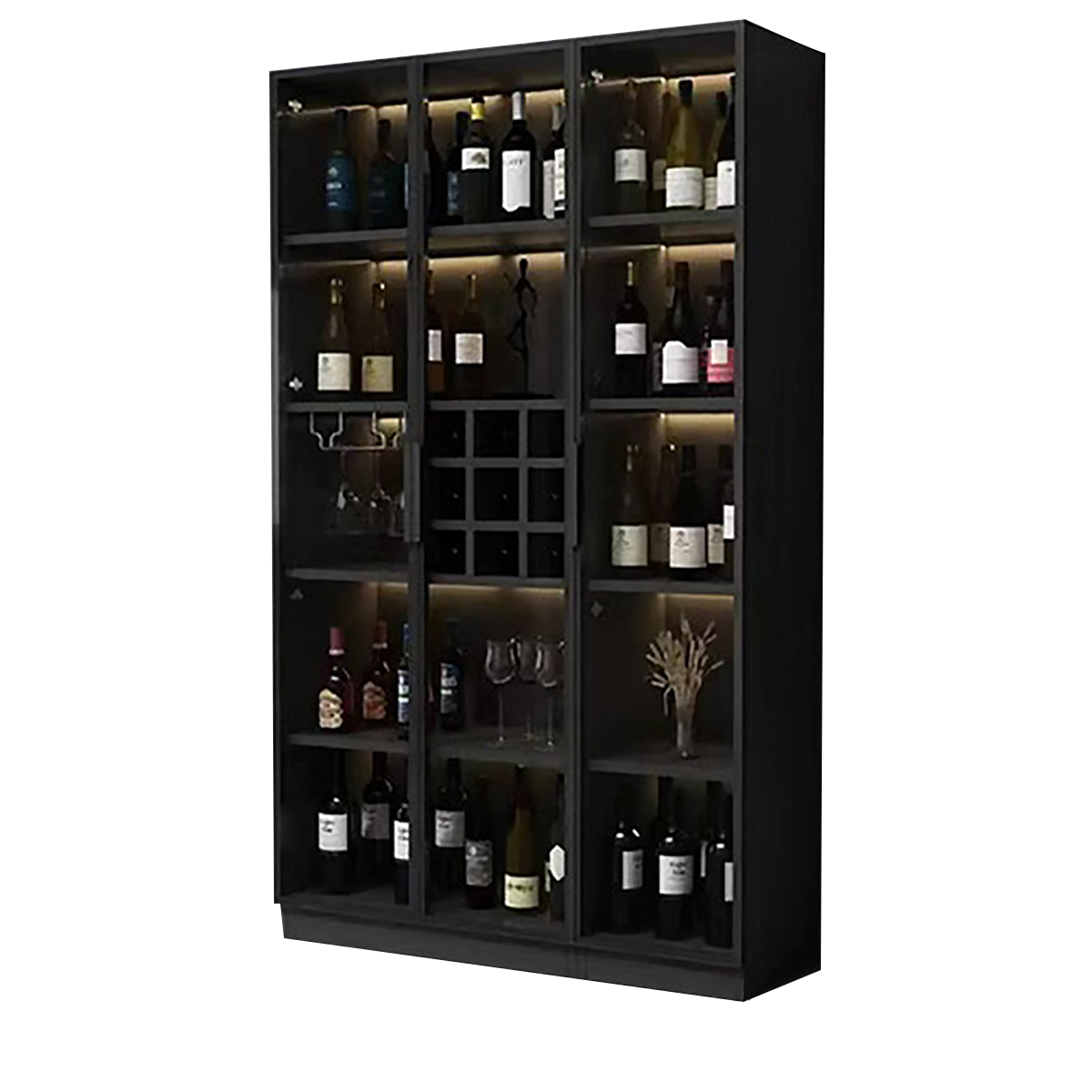 Italian-Inspired Luxurious Black Multi-Functional Display Cabinet