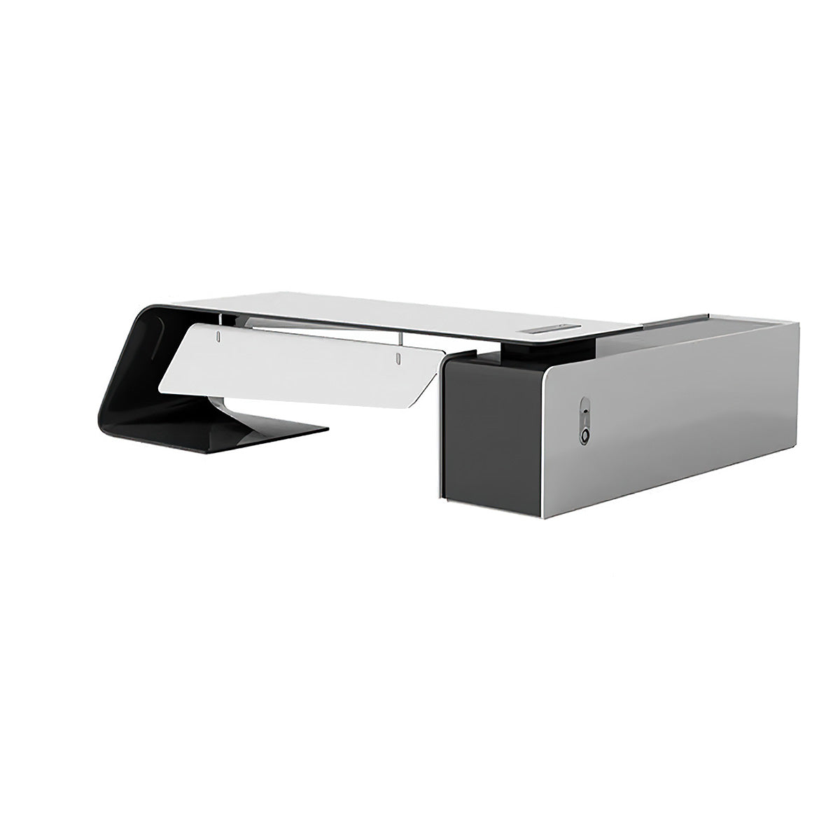 Modern Minimalist Black and White L-Shaped Executive Desk with Practical Privacy Panel Design