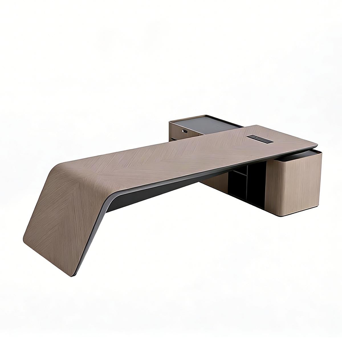 Executive Desk with Natural Wood Veneer & Storage Cabinet