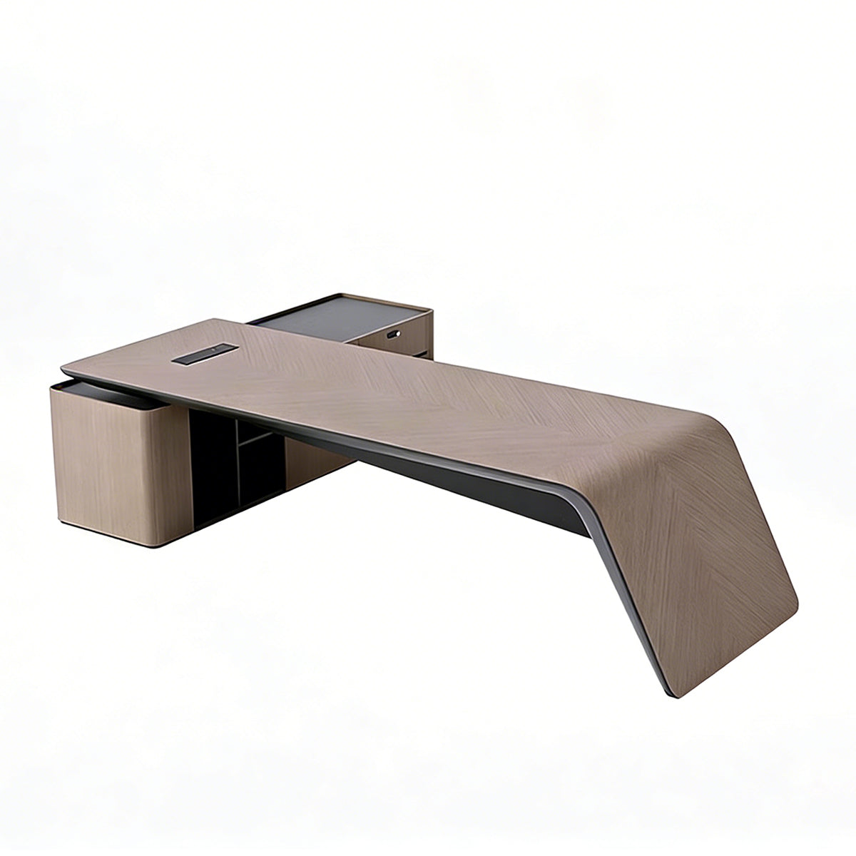 Executive Desk with Natural Wood Veneer & Storage Cabinet