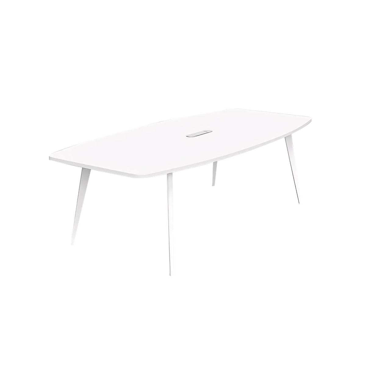 All-White Boat-Shaped Conference Table with Metal Legs