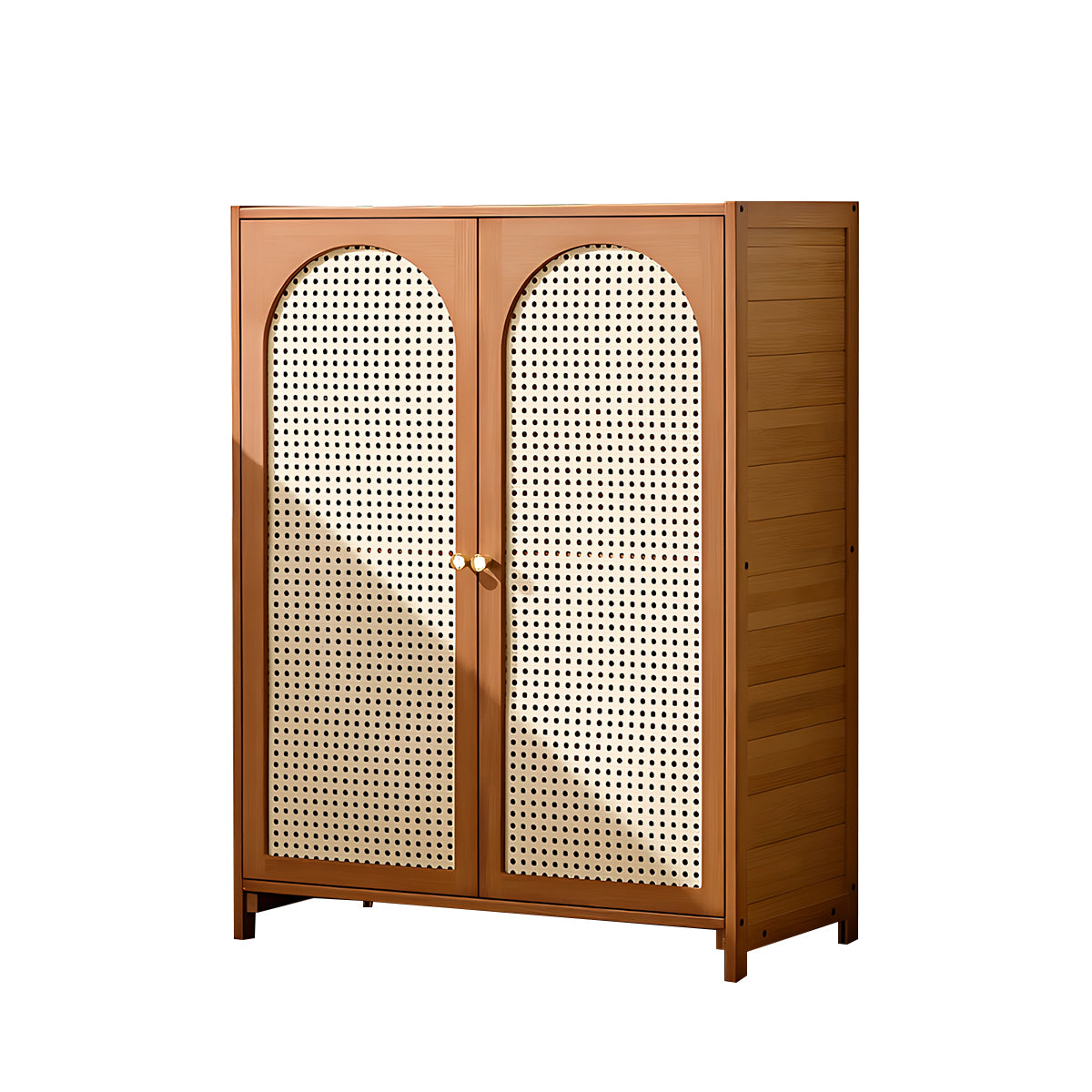 Retro Bamboo Buffet Cabinet, Faux Rattan Doors, Ample Storage for Home