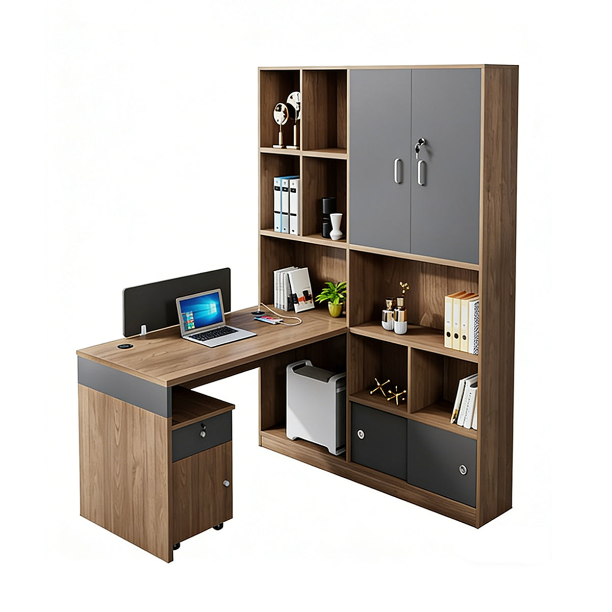 Space-Saving Office Desk with Privacy Panel and Storage for Open Offices