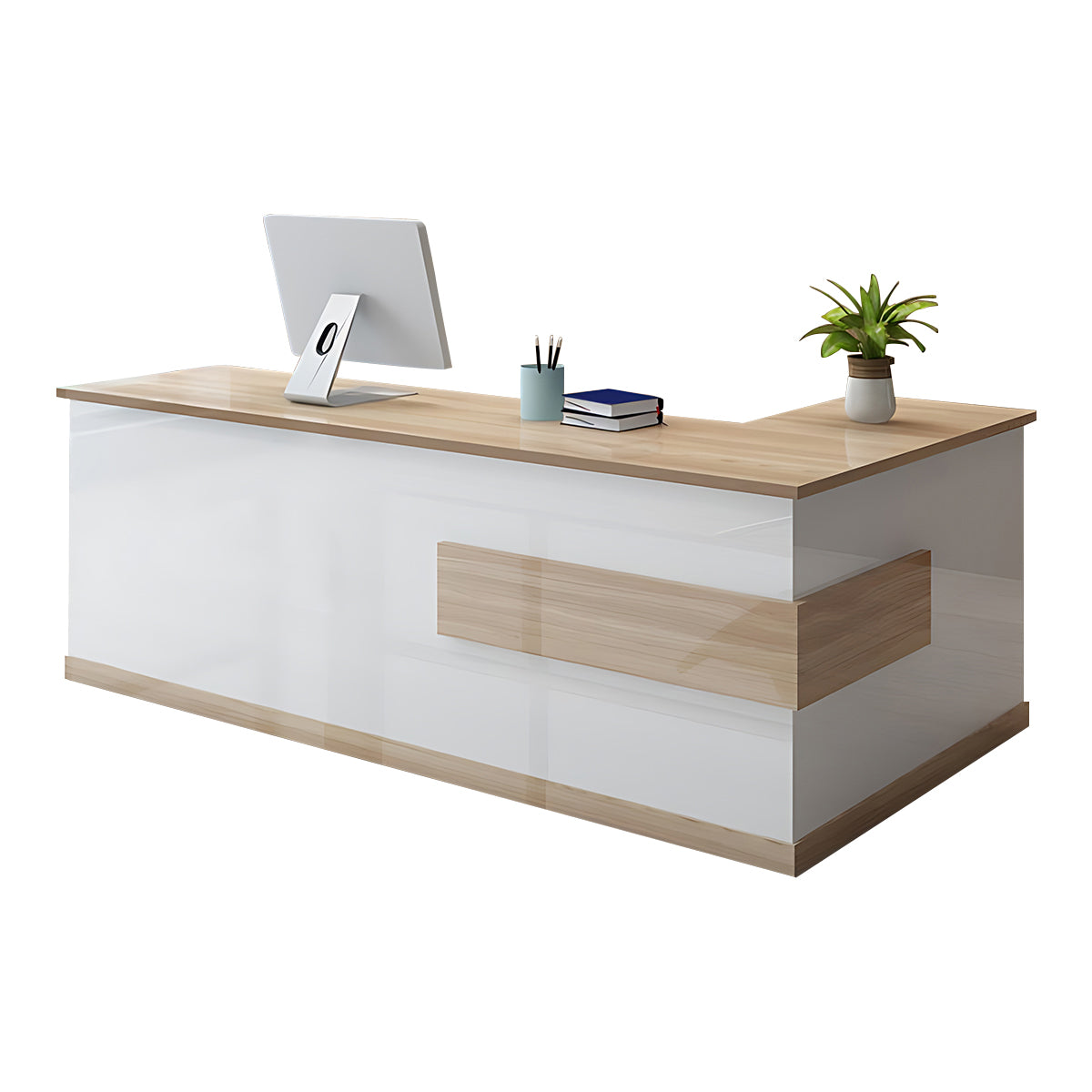 Sleek Luxurious L-Shaped Reception Desk with Thick Desktop（Stock Items）