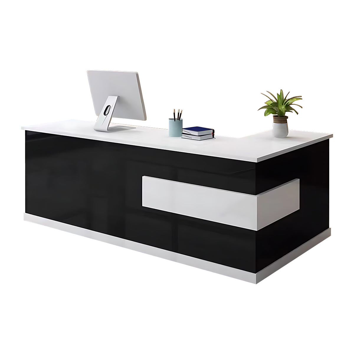 Sleek Luxurious L-Shaped Reception Desk with Thick Desktop