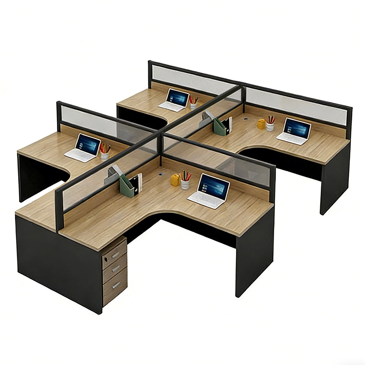 Modern Minimalist Office Desk – Two-Tone Office Workstation with Cable Management