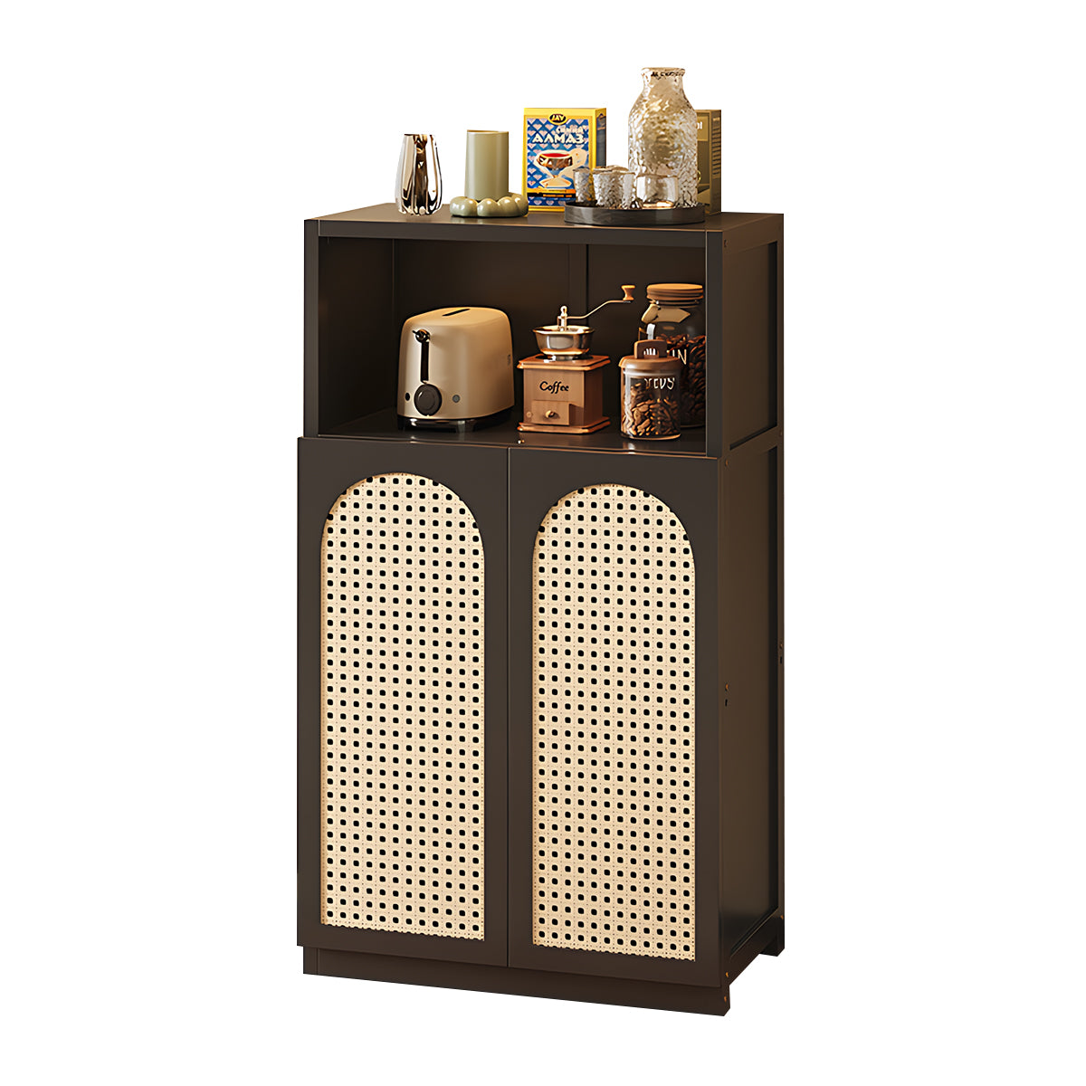 Eco-Friendly Bamboo Sideboard with Flip-Top Drawers and Storage Compartments