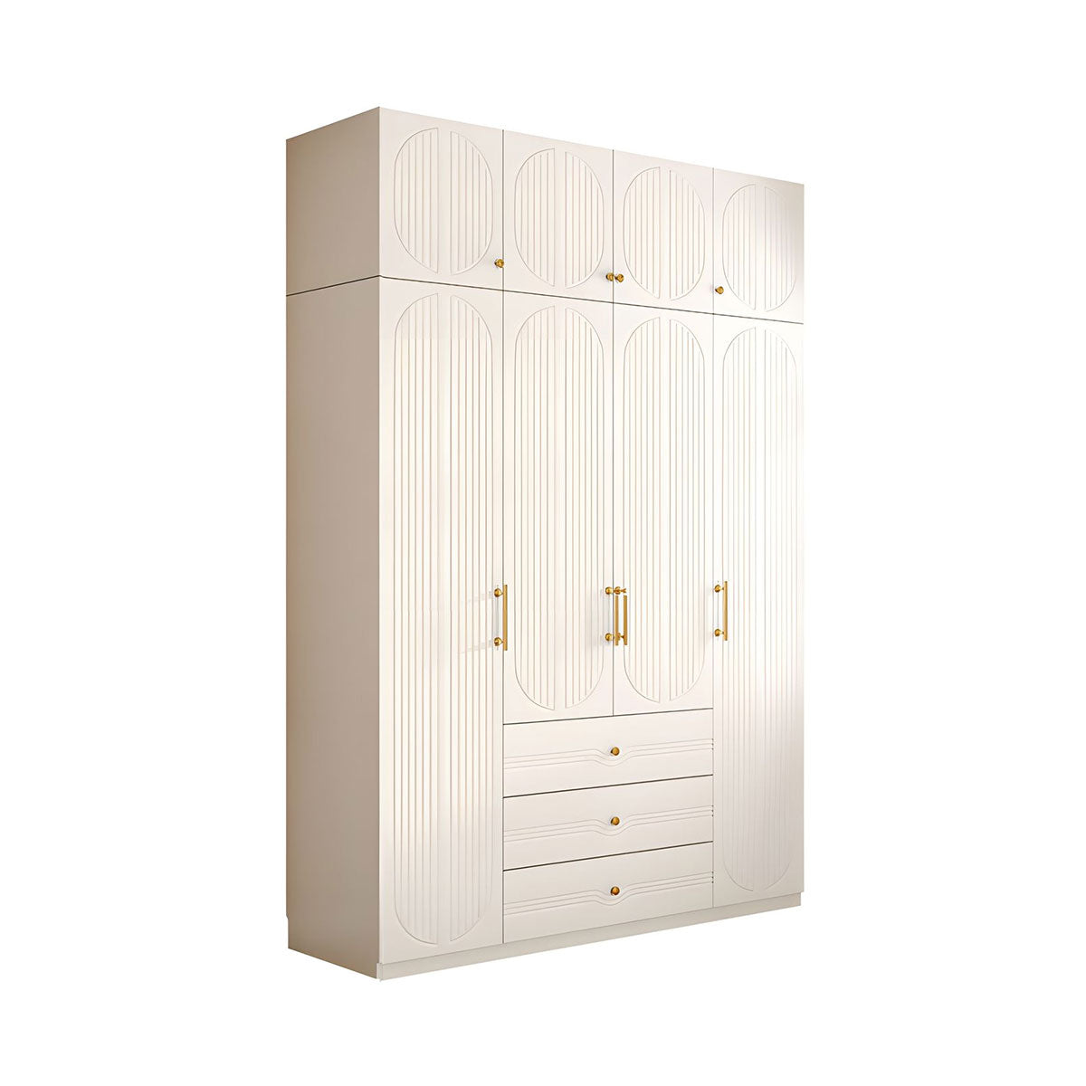 Modern MDF Wardrobe with Drawers Hanging Rods and 3D Carved Storage
