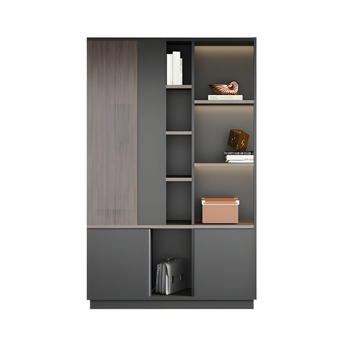 Elegant Storage Cabinet with Soft Lighting Strip and Open Storage