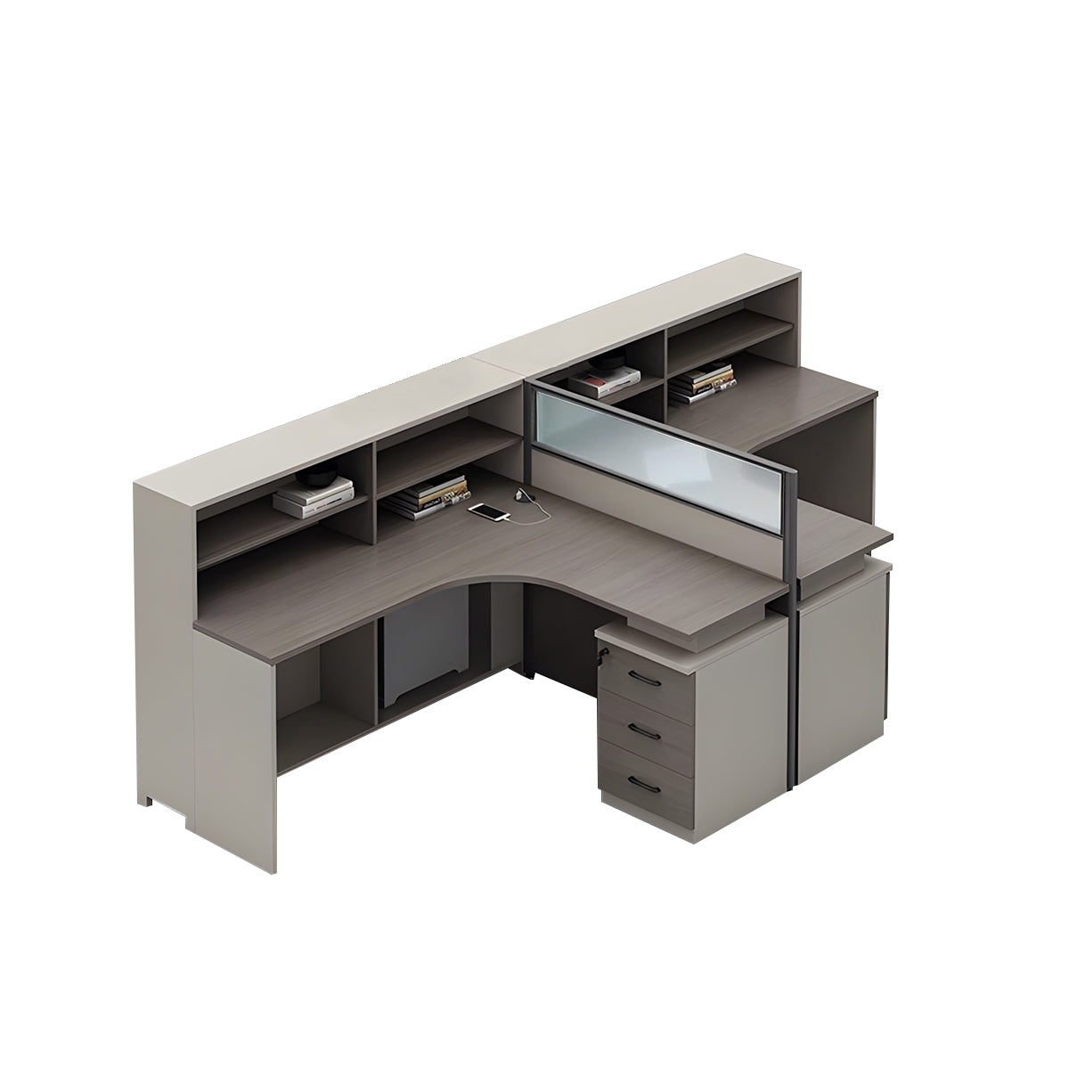 L-Shaped Minimalist Office Desk with Built-In Outlets, Ample Storage Space