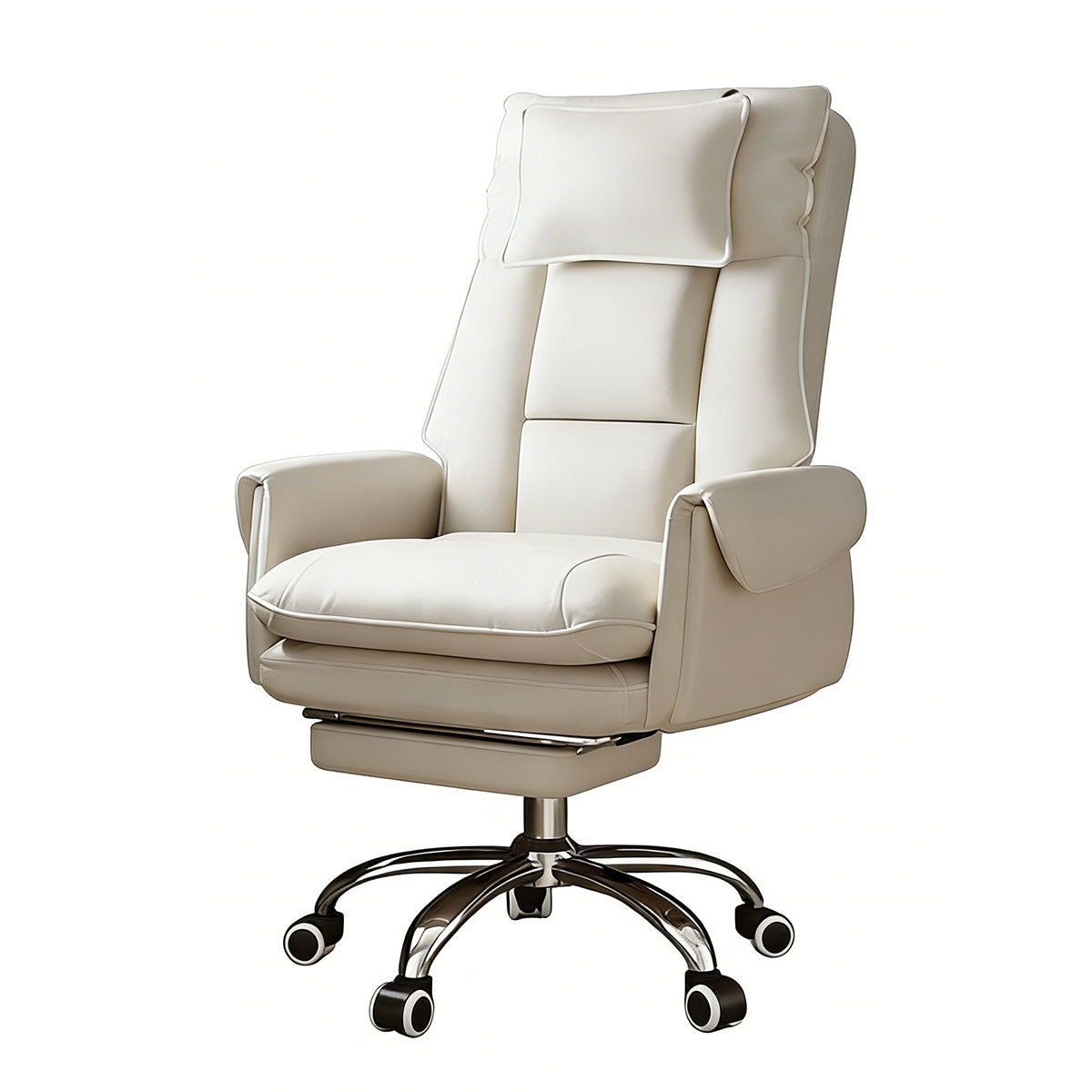 Reclining Executive Chair With Pillow, Beige With Footrest Steel, Beige finish, for office workstation, ergonomic office furniture