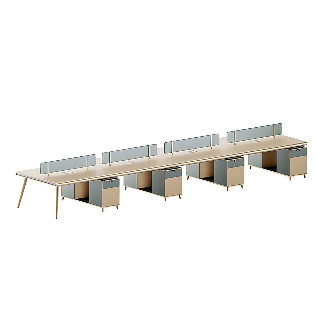 Modern Office Desk Oak Legs Privacy Panel Lockable Drawer Cable Management