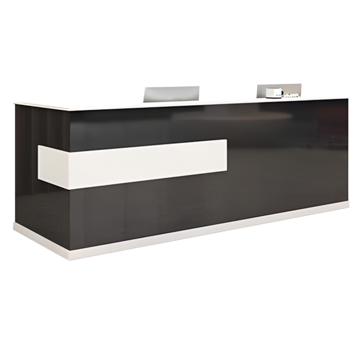 Modern Minimalist Reception Desk Cashier's Desk, Wood, White with Maple Color