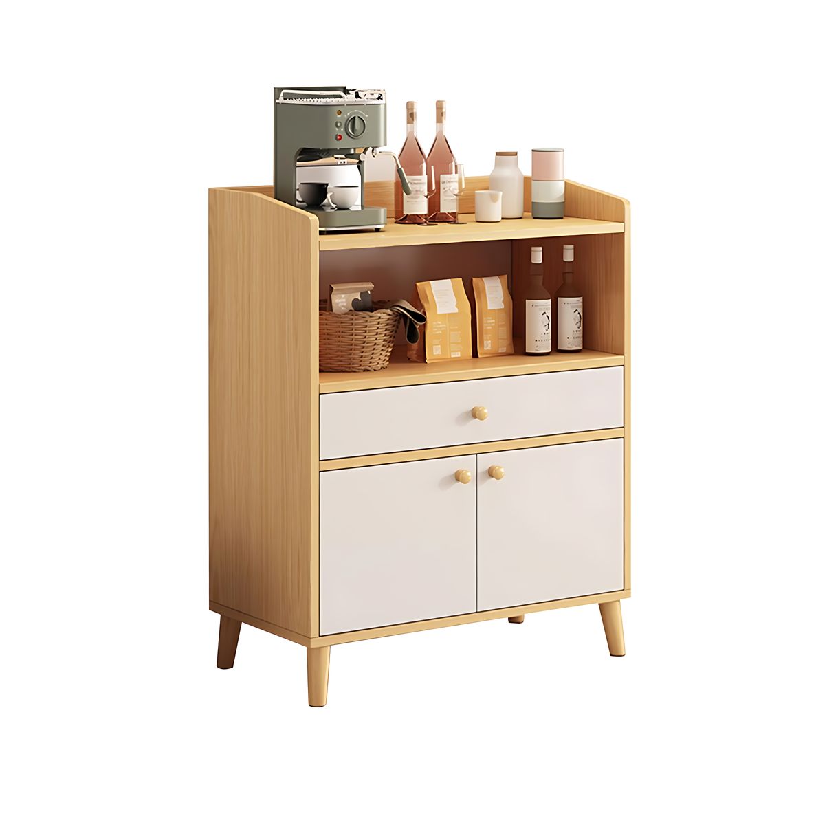 Refined Scratch-Resistant Sideboard with Open Storage and Drawers