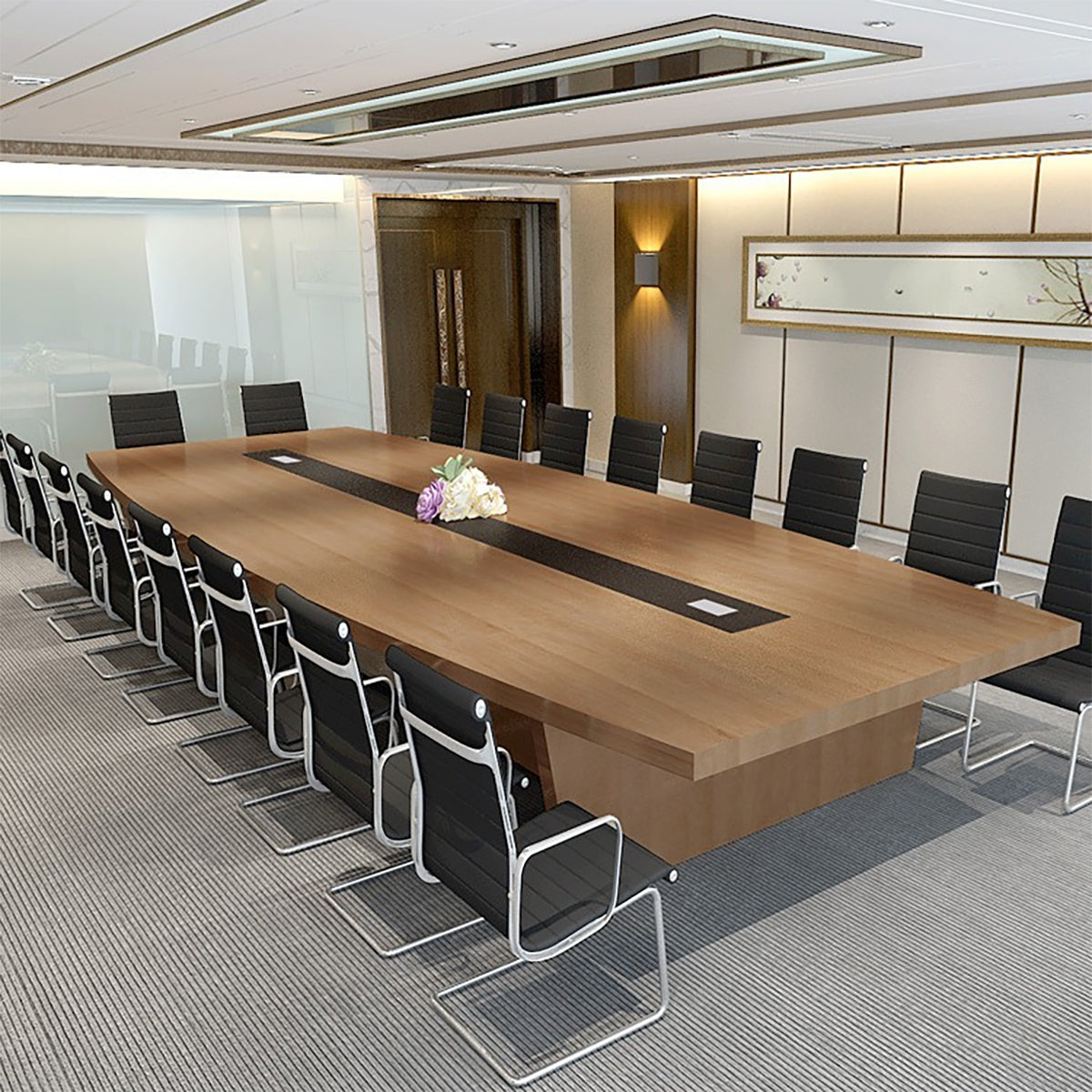 Modern Boat-Shaped Conference Table with Cable Management Ports