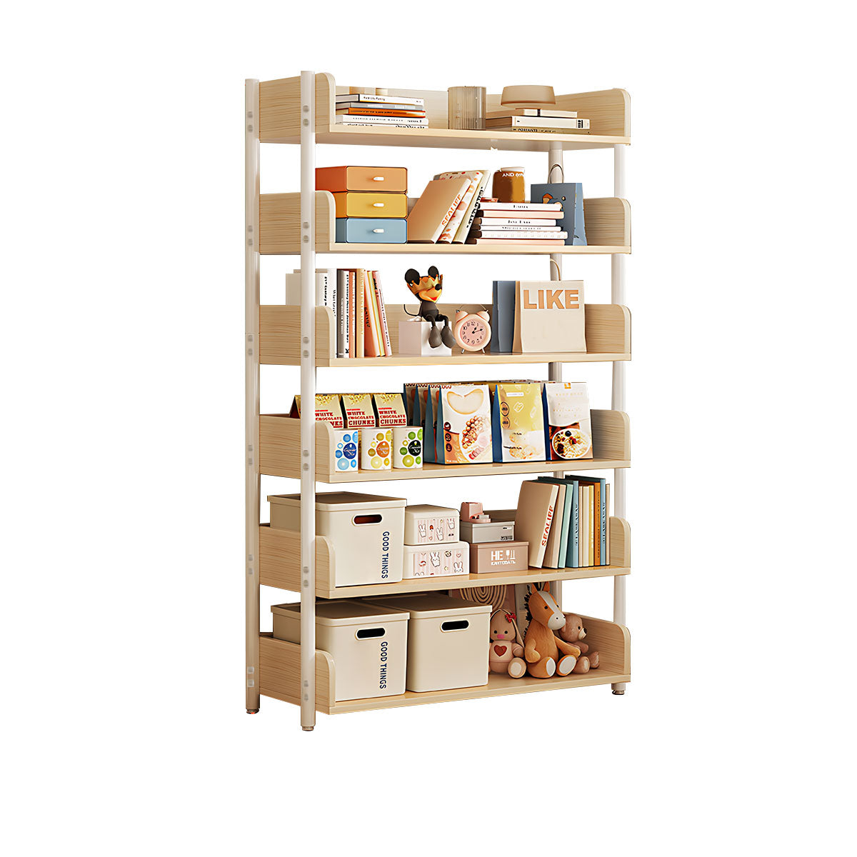 Minimalist Wood Bookshelf with Multi-Layer Storage and Anti-Fall Panels
