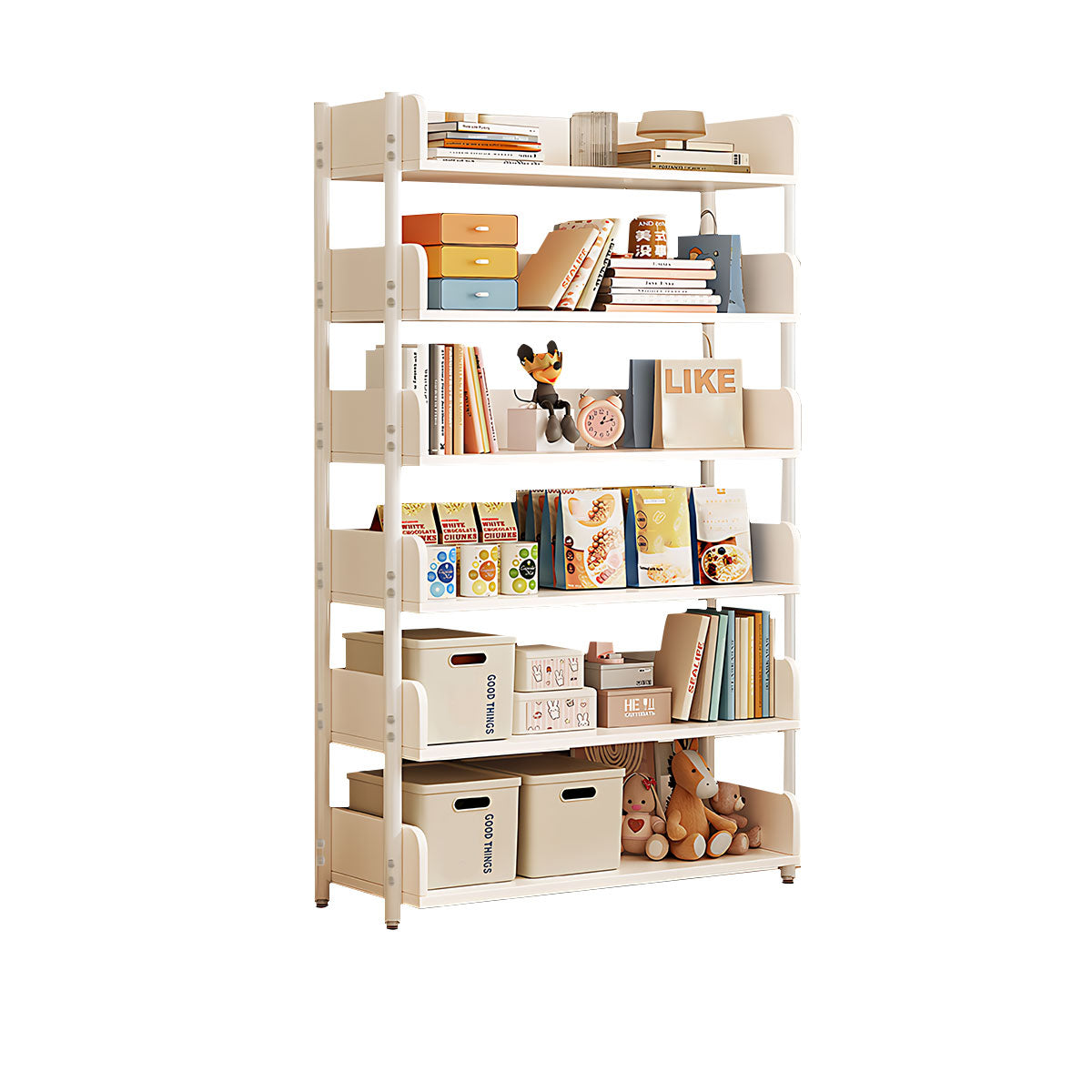 Minimalist Wood Bookshelf with Multi-Layer Storage and Anti-Fall Panels
