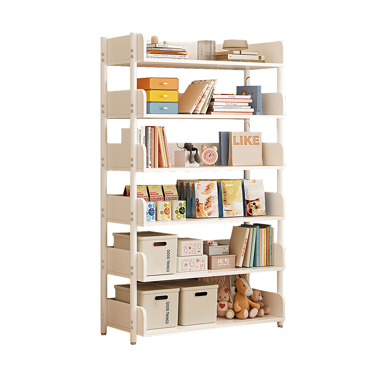 Minimalist Wood Bookshelf with Multi-Layer Storage and Anti-Fall Panels
