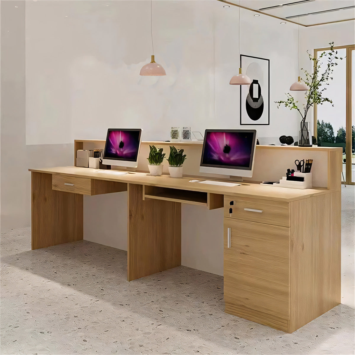 Reception Desk with Light Counter Table with Keyboard Tray and Draw（East Coast）