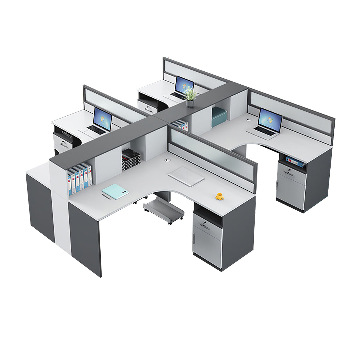 Modern L-Shaped Staff Office Desk with Partition and Storage Cabinet