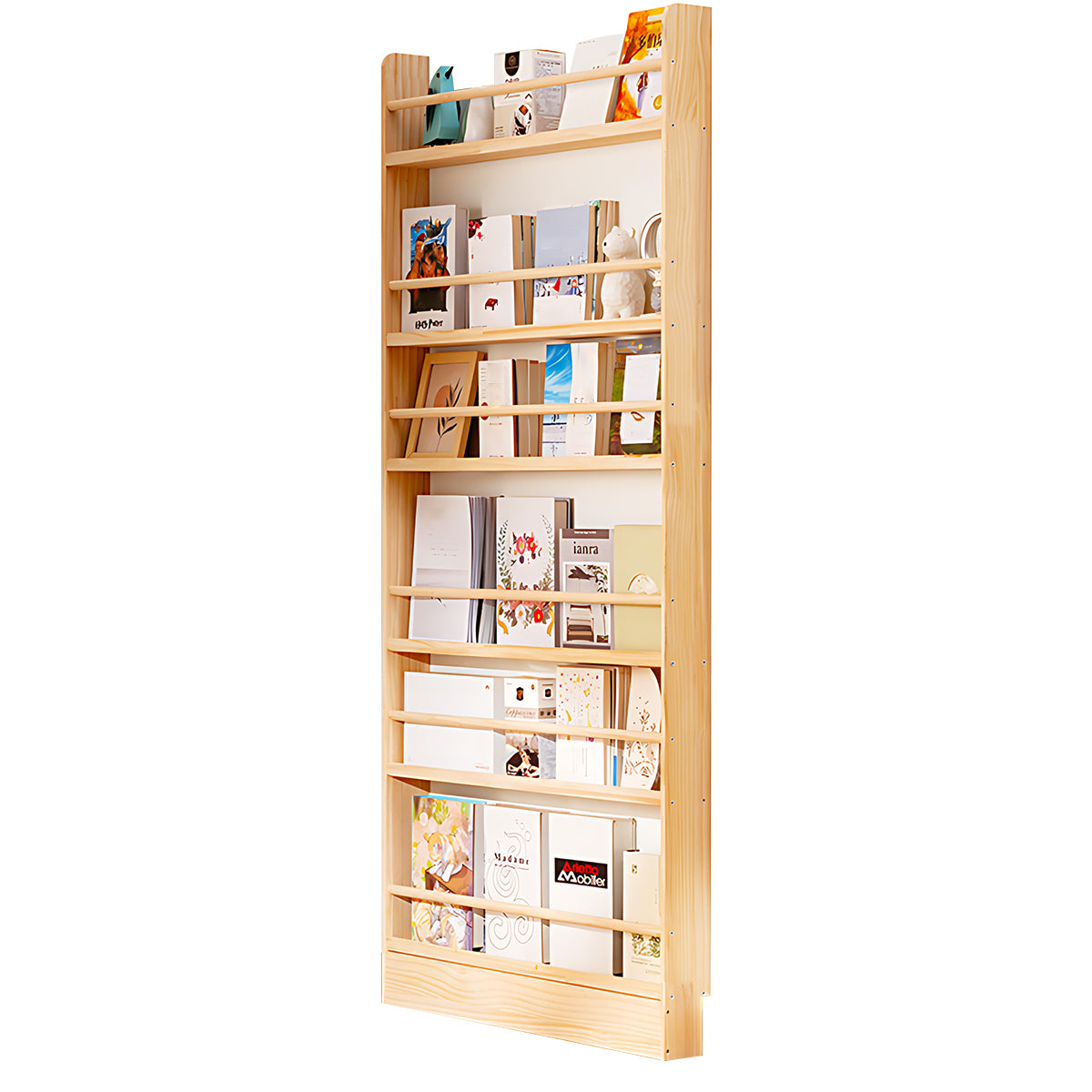 Modern Solid Wood Bookshelf with Thickened Frame and Open Compartments