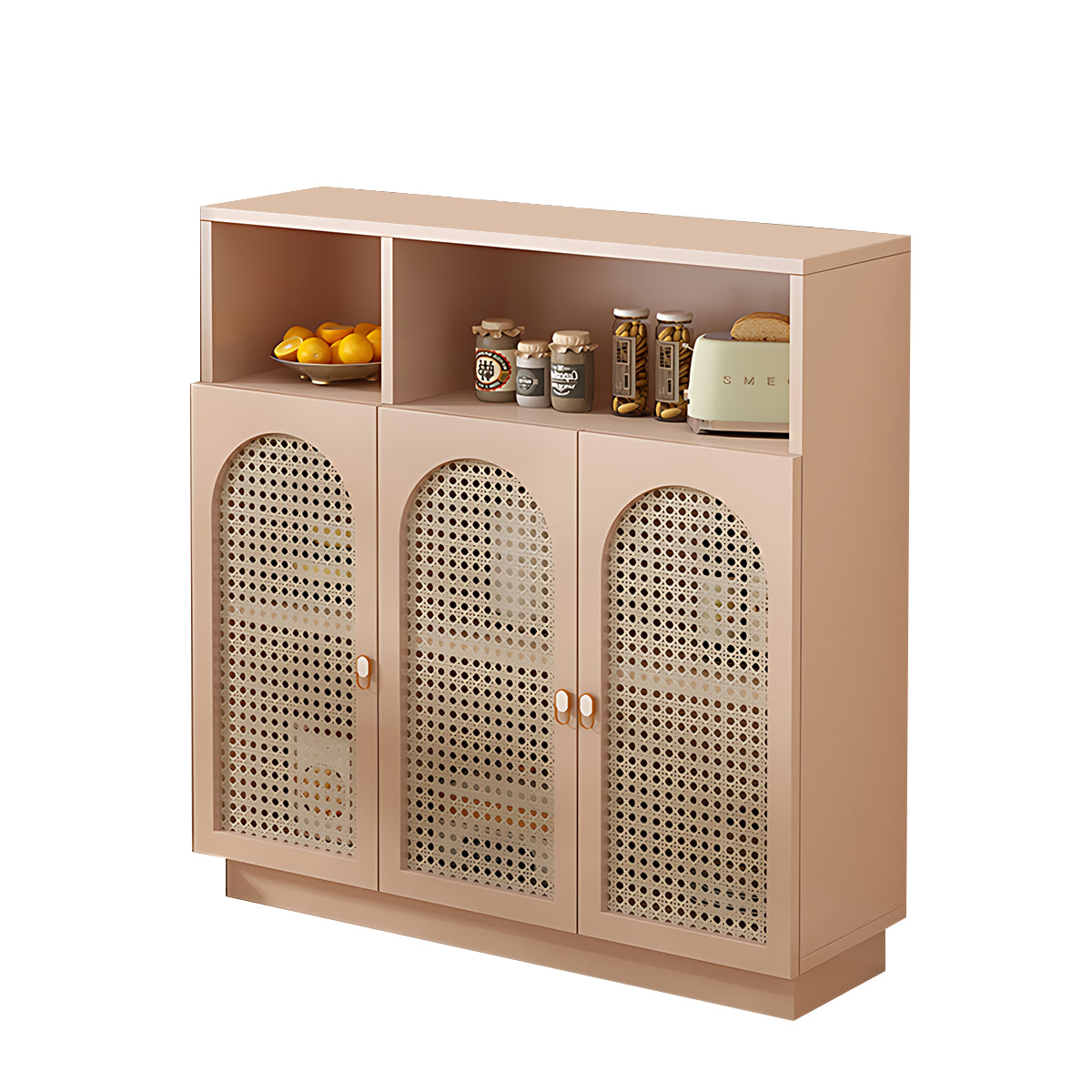 Modern Rattan Buffet Sideboard with Adjustable Shelves and Cabinet Storage