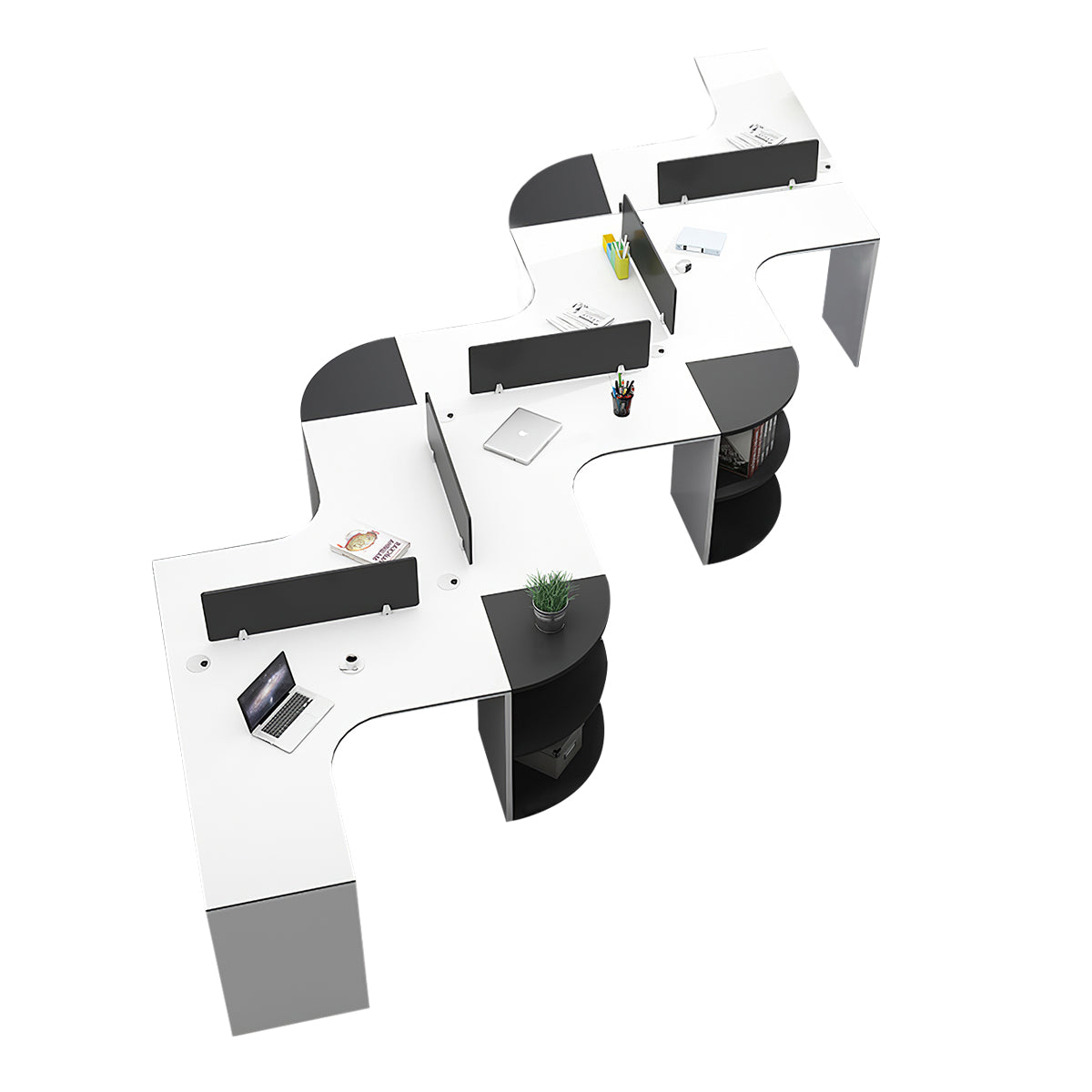 Modern Corner Shaped Employee Office Desk with Partition Panel