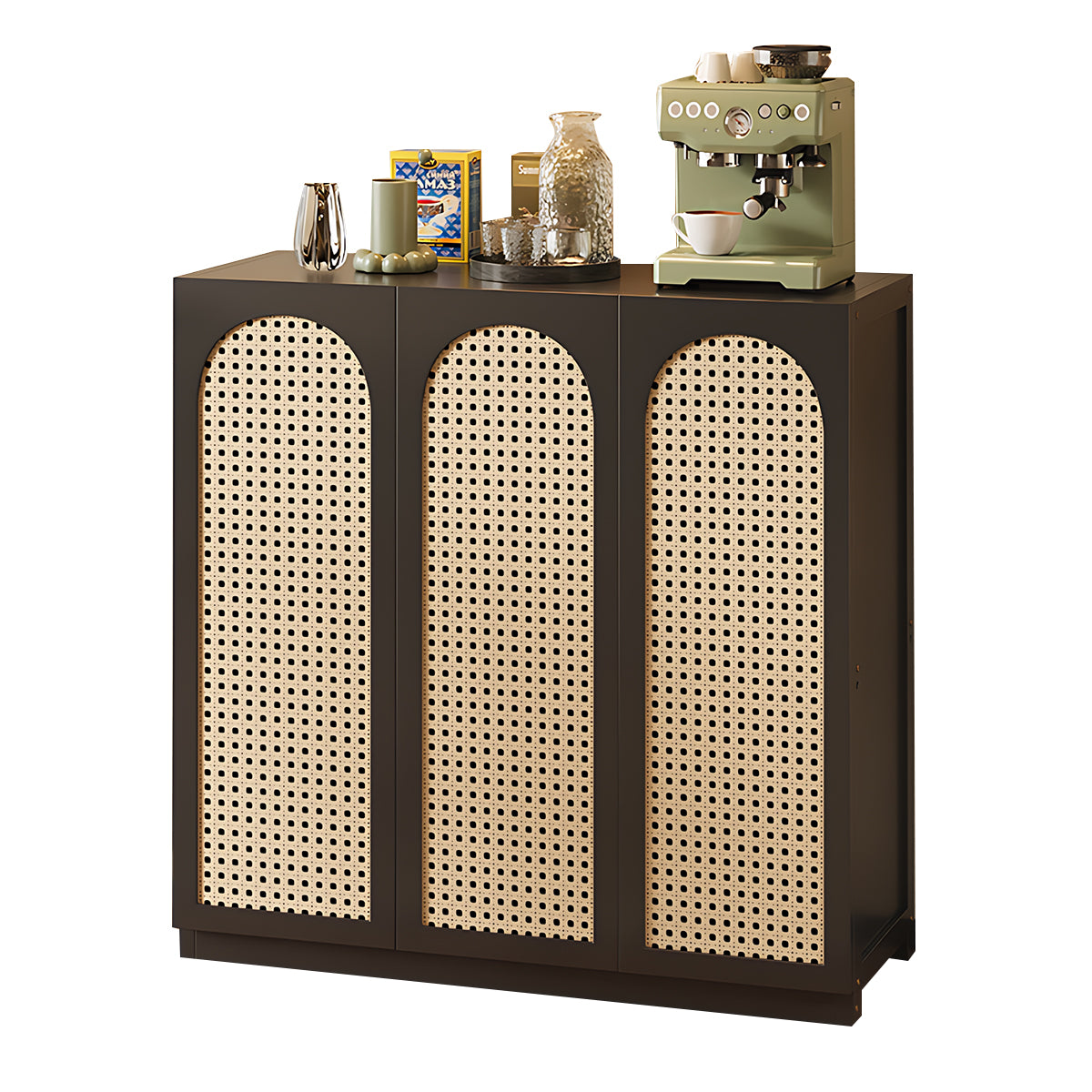Eco-Friendly Bamboo Sideboard with Flip-Top Drawers and Storage Compartments