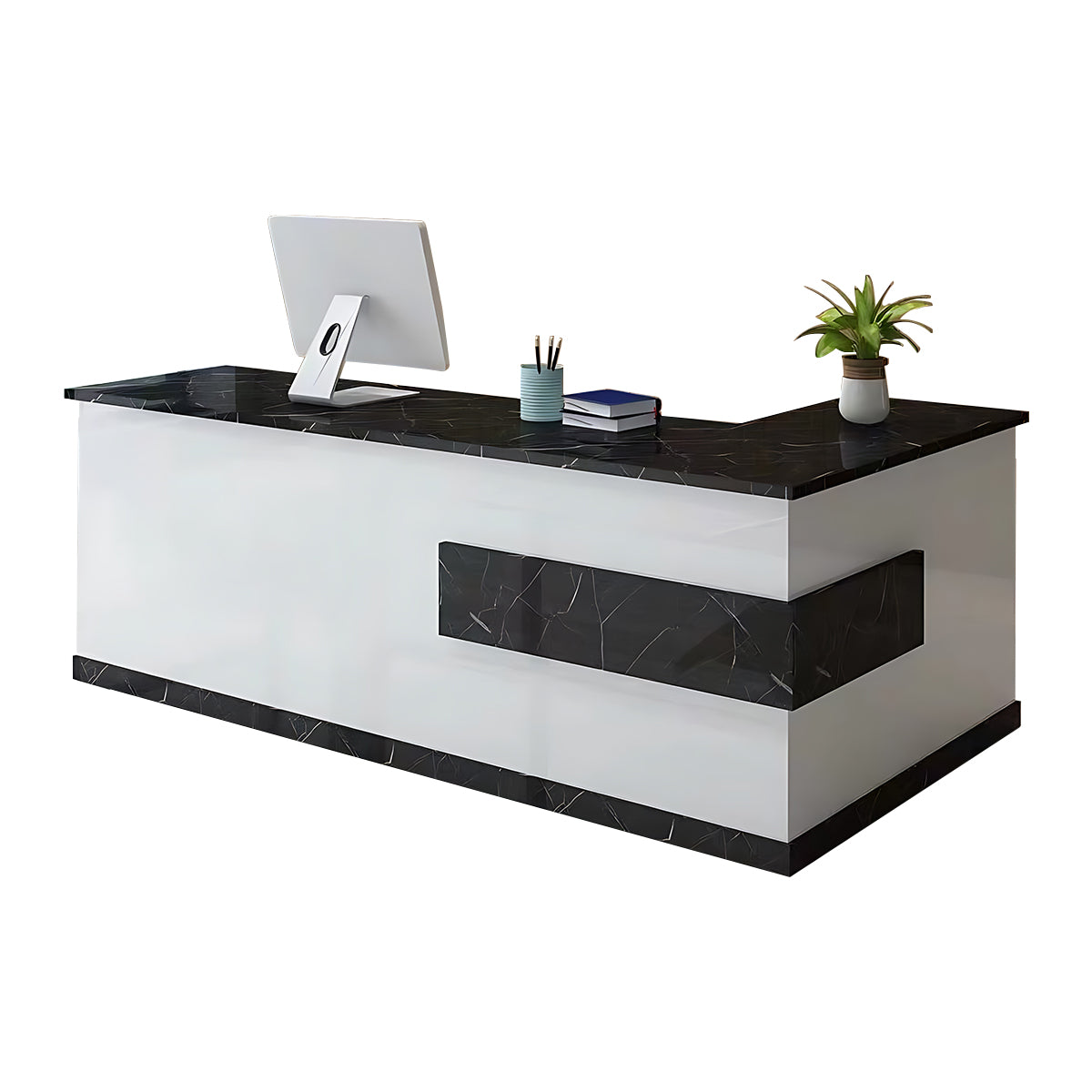 Sleek Luxurious L-Shaped Reception Desk with Thick Desktop（Stock Items）