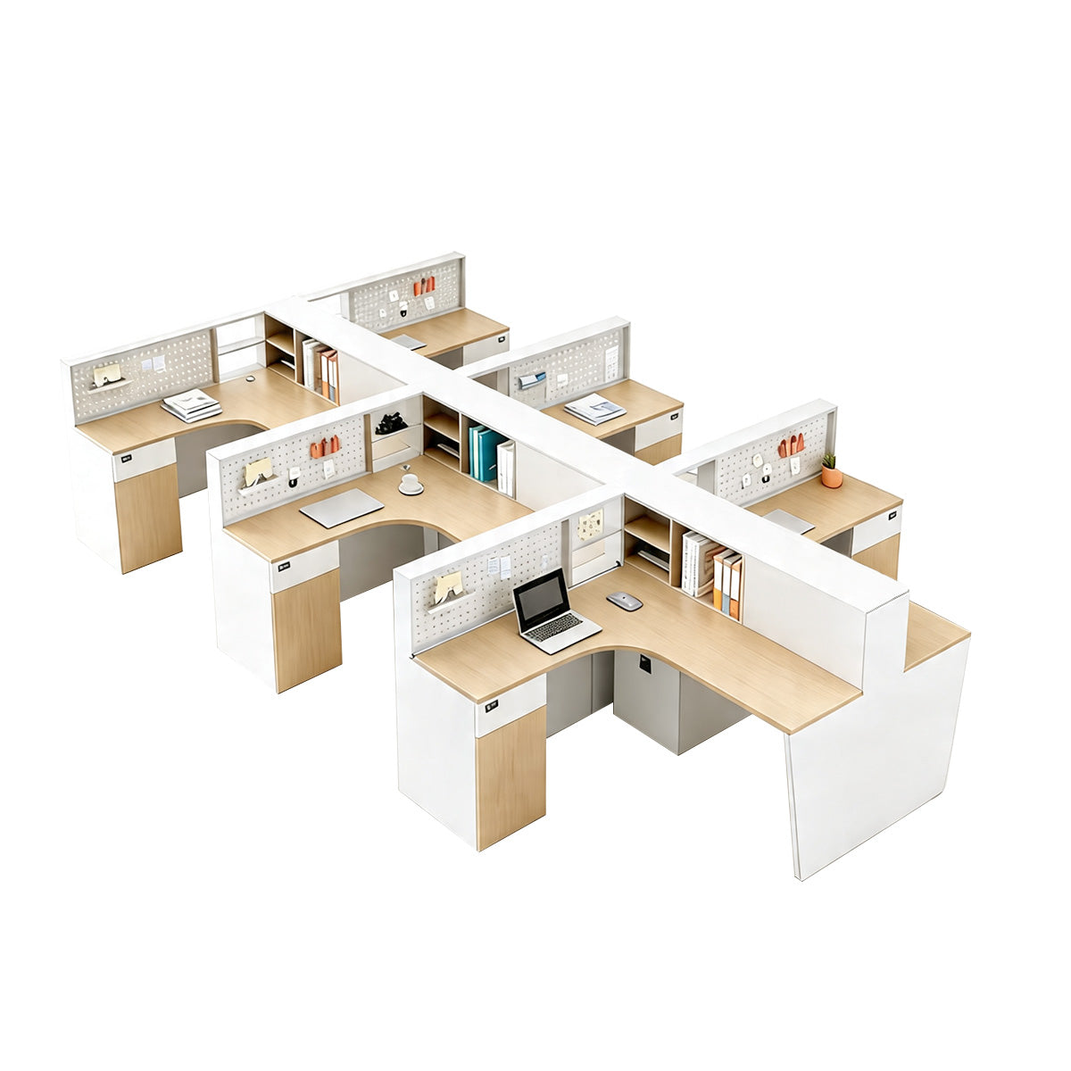Office Desk, T-Shape 6-Person Left or Right (Interchangeable), L106" x W165" x H43", for executive office workspace, modern executive office furniture