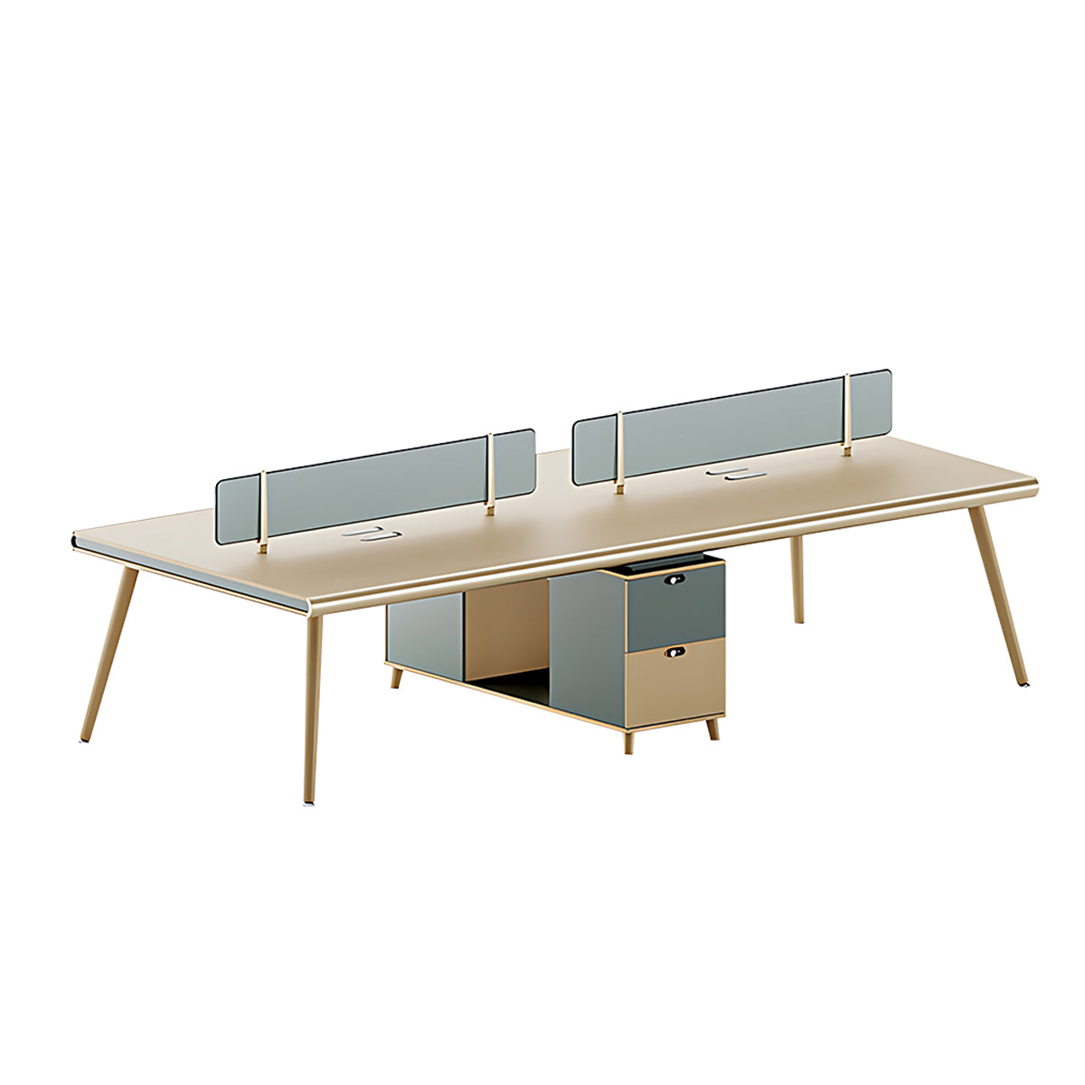 Modern Office Desk Oak Legs Privacy Panel Lockable Drawer Cable Management