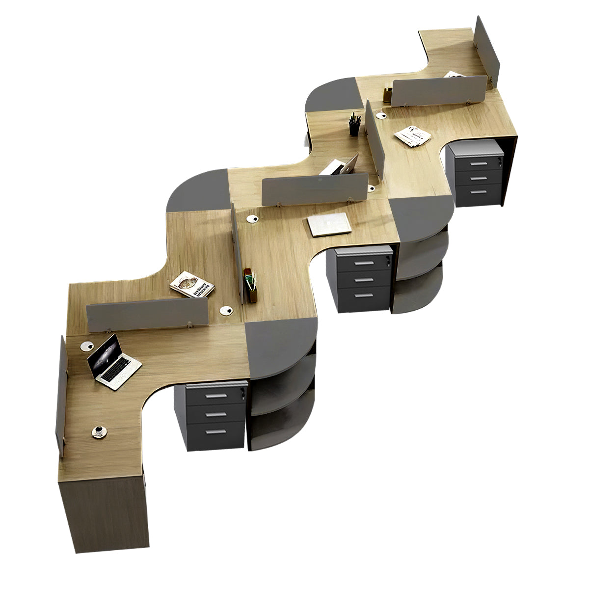 Modern Corner Shaped Employee Office Desk with Partition Panel