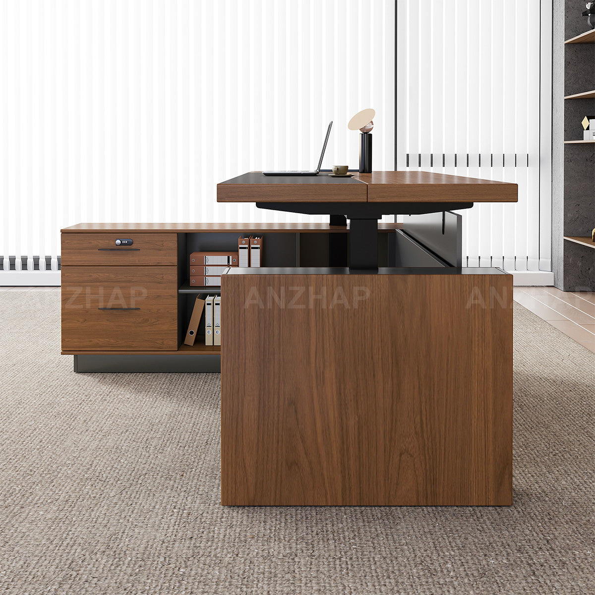 Height-Adjustable Executive Desk with Dual Motors, Power Hub, and Locking Storage（Stock Items）