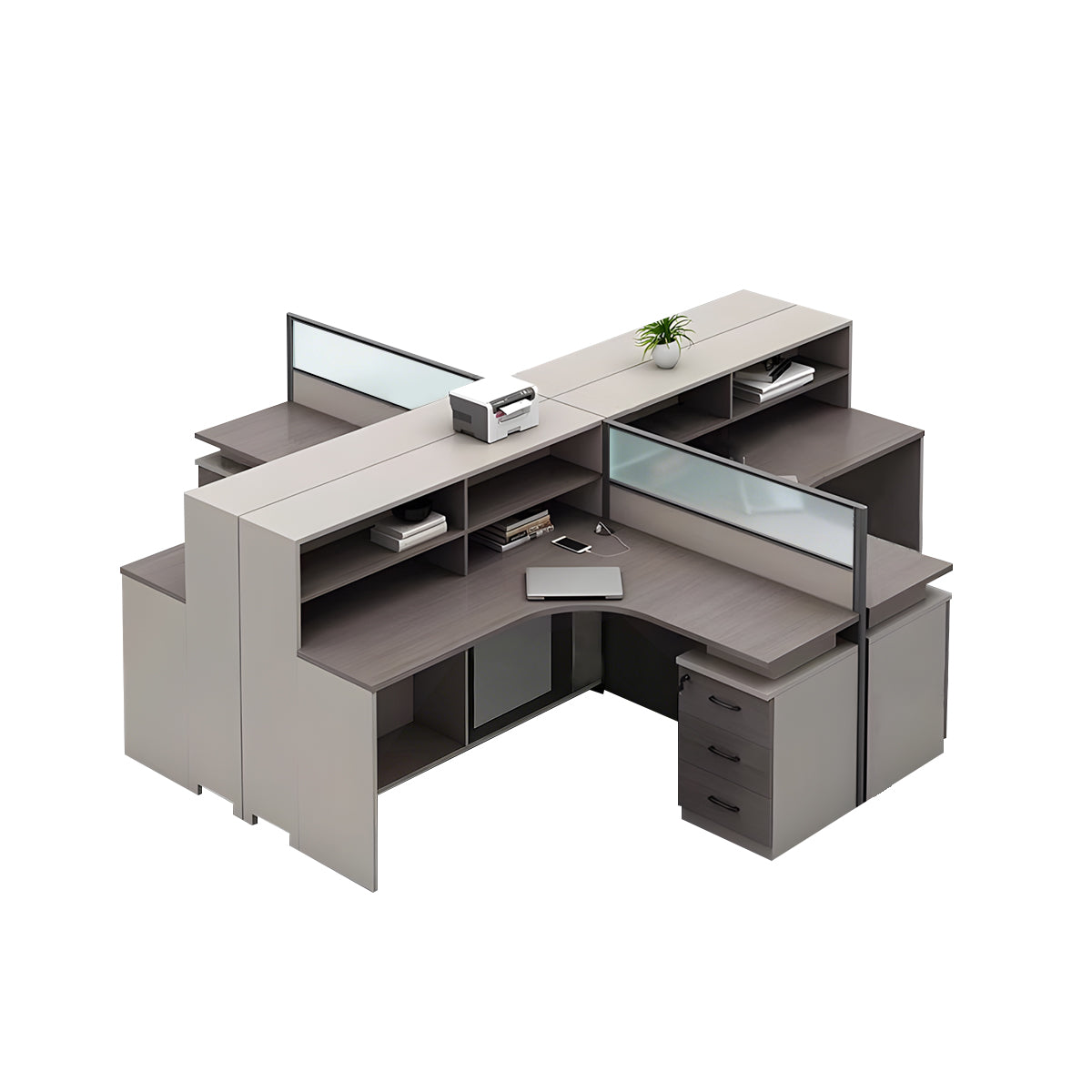 L-Shaped Minimalist Office Desk with Built-In Outlets, Ample Storage Space