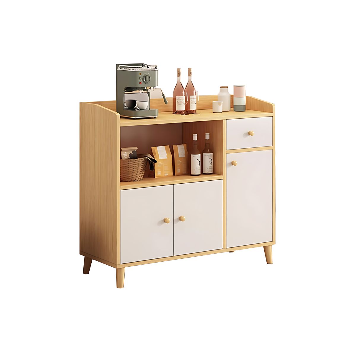 Refined Scratch-Resistant Sideboard with Open Storage and Drawers