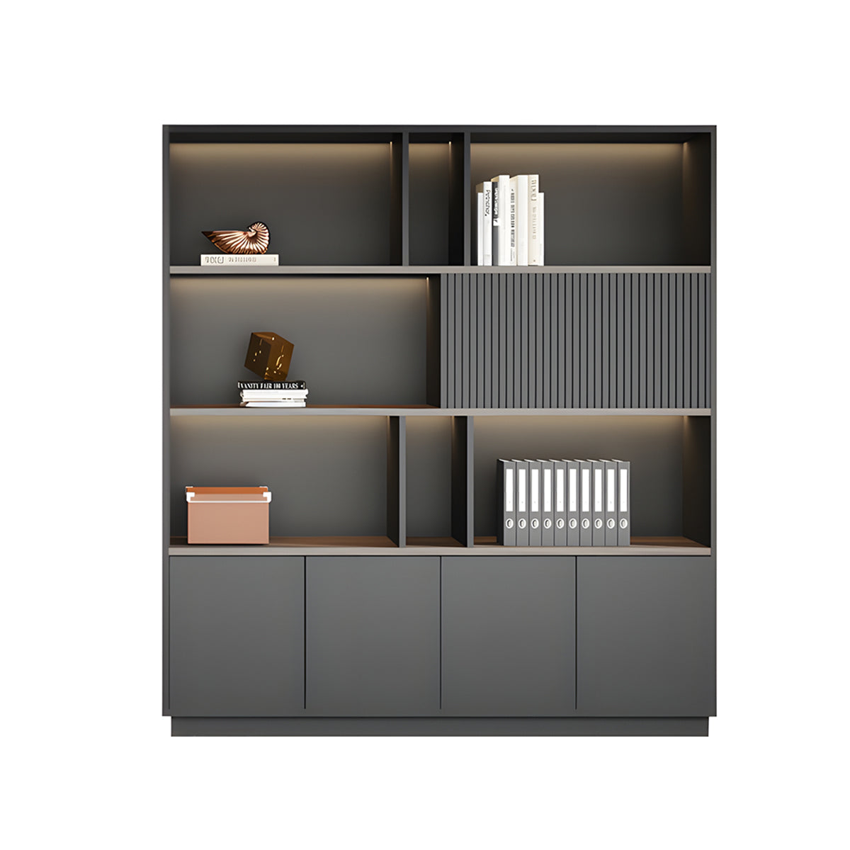Elegant Storage Cabinet with Soft Lighting Strip and Open Storage