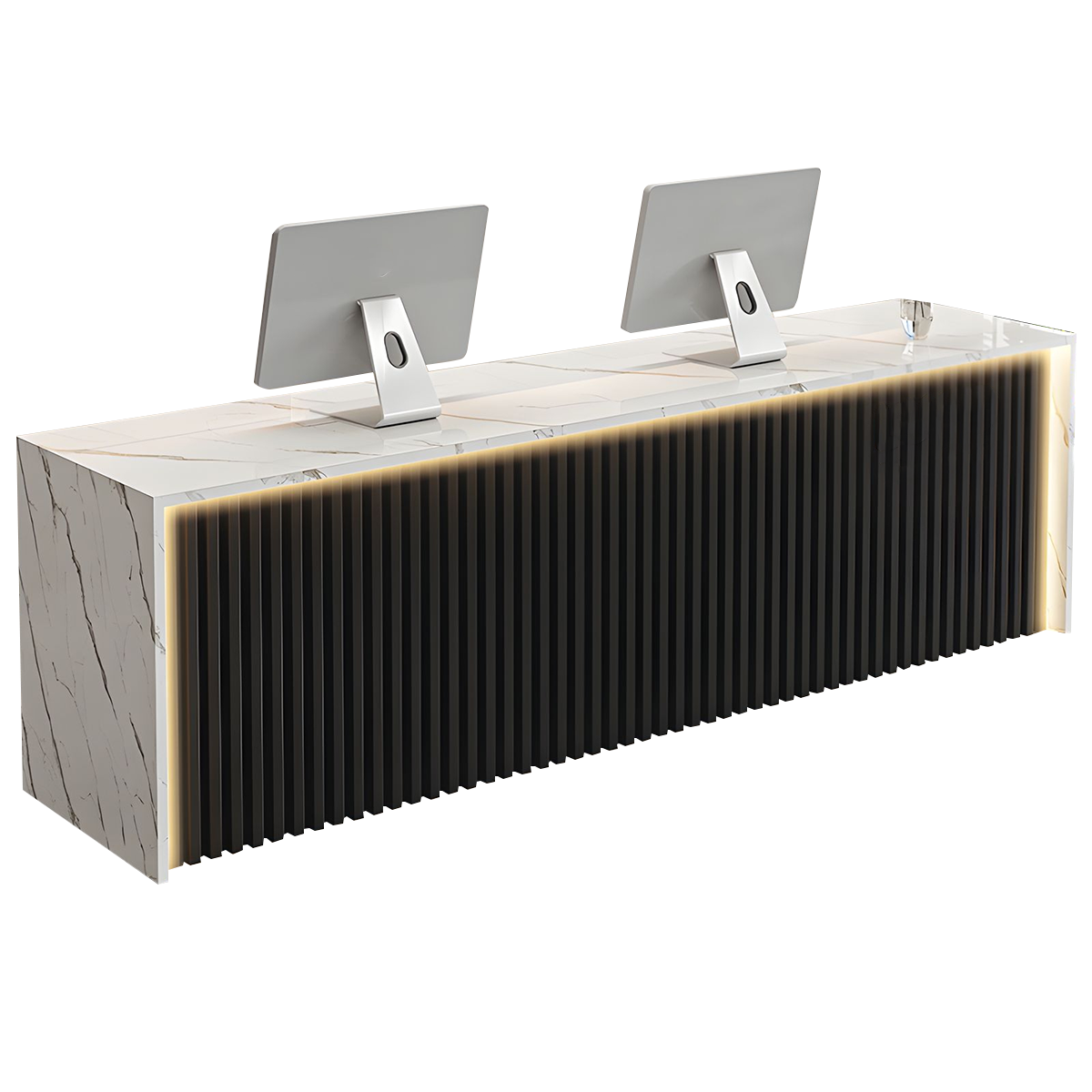 Modern Wood Slat Reception Desk with Lockable Storage and Keyboard Tray