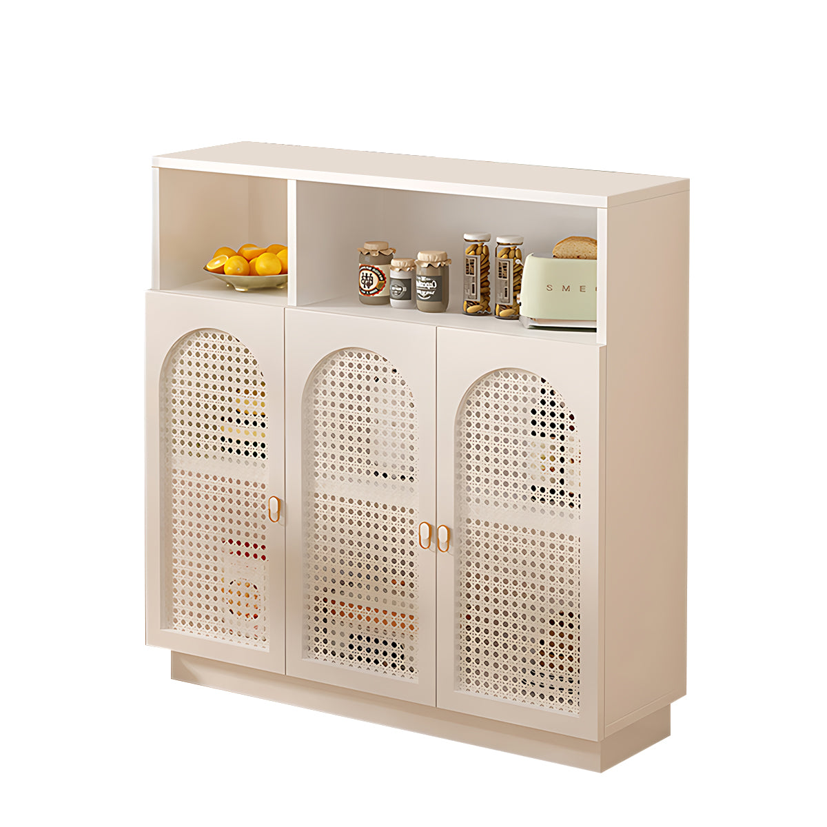 Modern Rattan Buffet Sideboard with Adjustable Shelves and Cabinet Storage