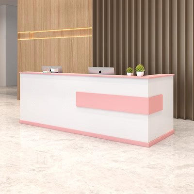 Modern Minimalist Reception Desk Cashier's Desk, Wood, White with Maple Color