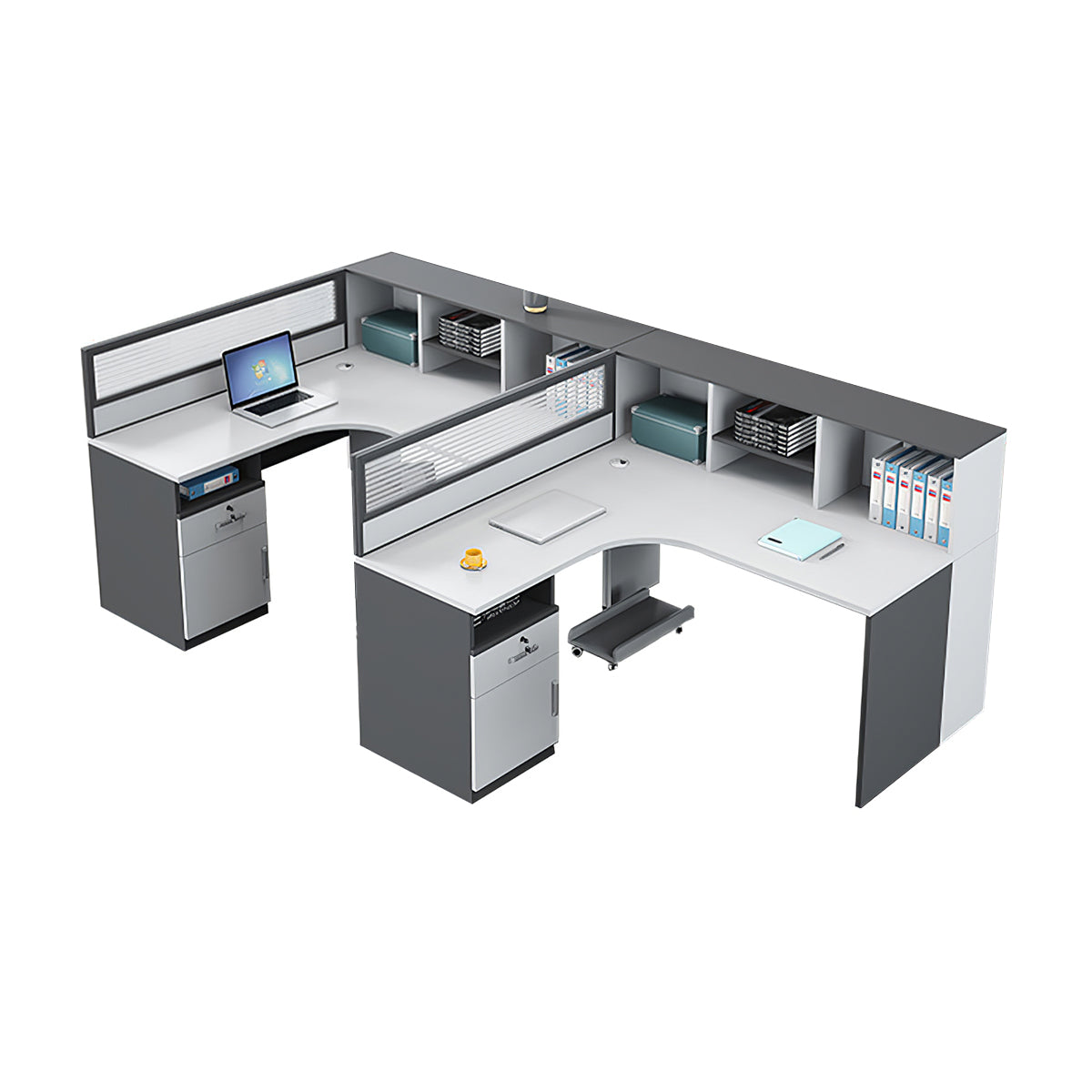 Modern L-Shaped Staff Office Desk with Partition and Storage Cabinet