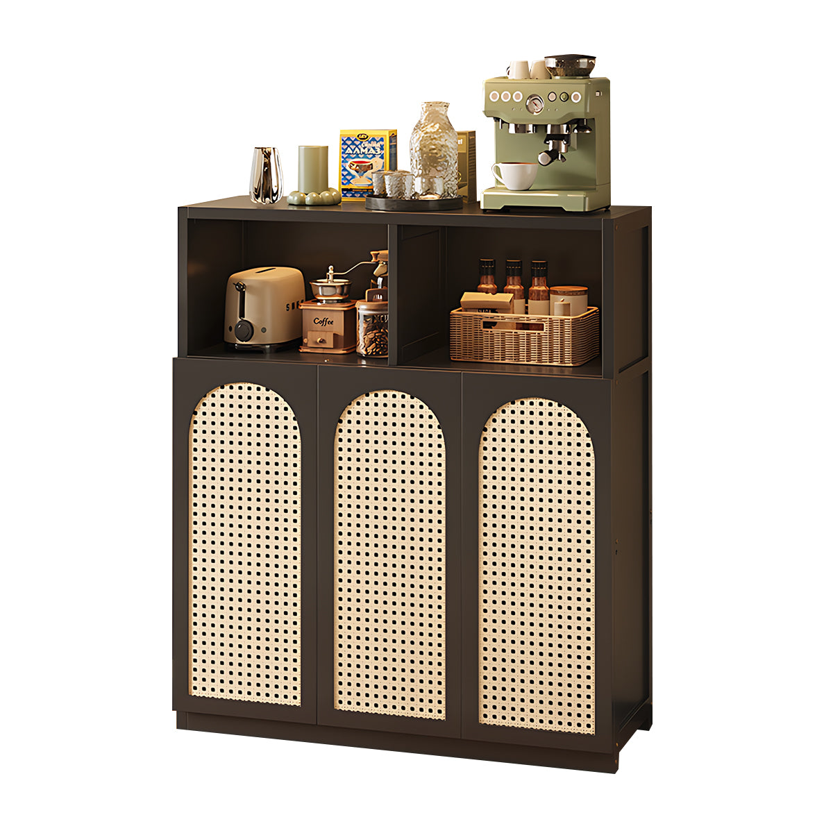 Eco-Friendly Bamboo Sideboard with Flip-Top Drawers and Storage Compartments