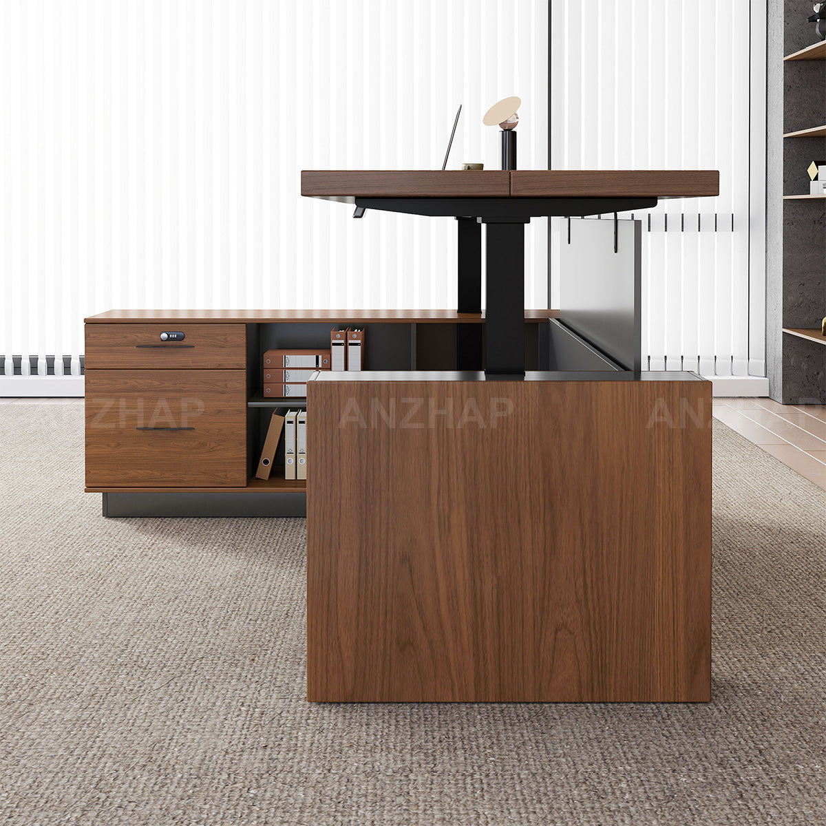 Height-Adjustable Executive Desk with Dual Motors, Power Hub, and Locking Storage（Stock Items）