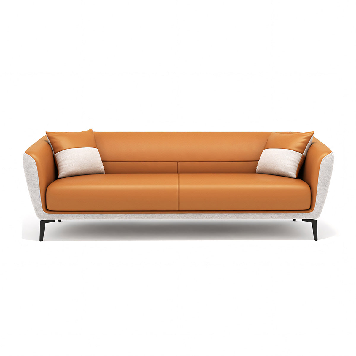 Compact Casual Luxury Business Office Sofa in Genuine Leather, Orange