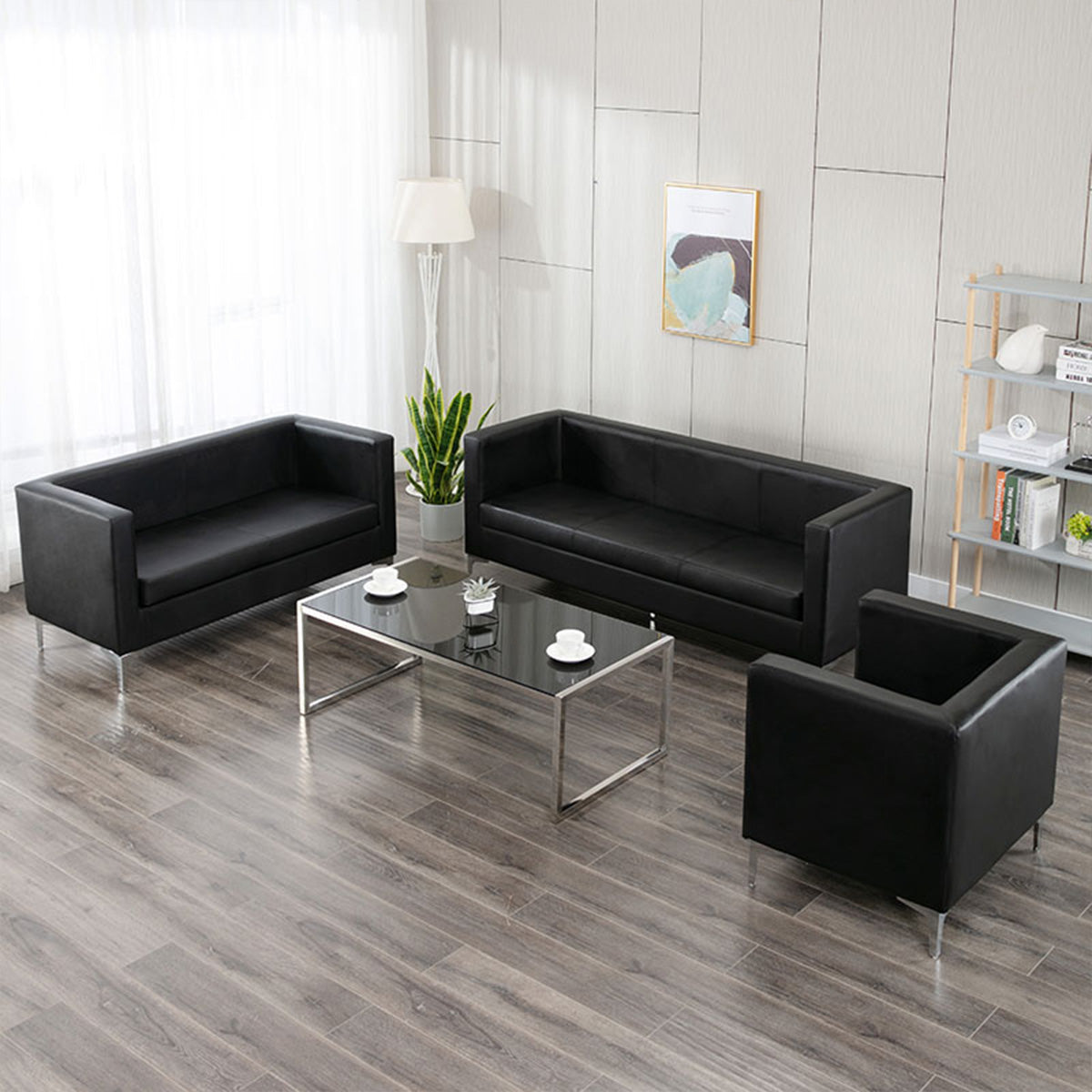 Modern Business Negotiation Room, Guest Reception Sofa in Black Color