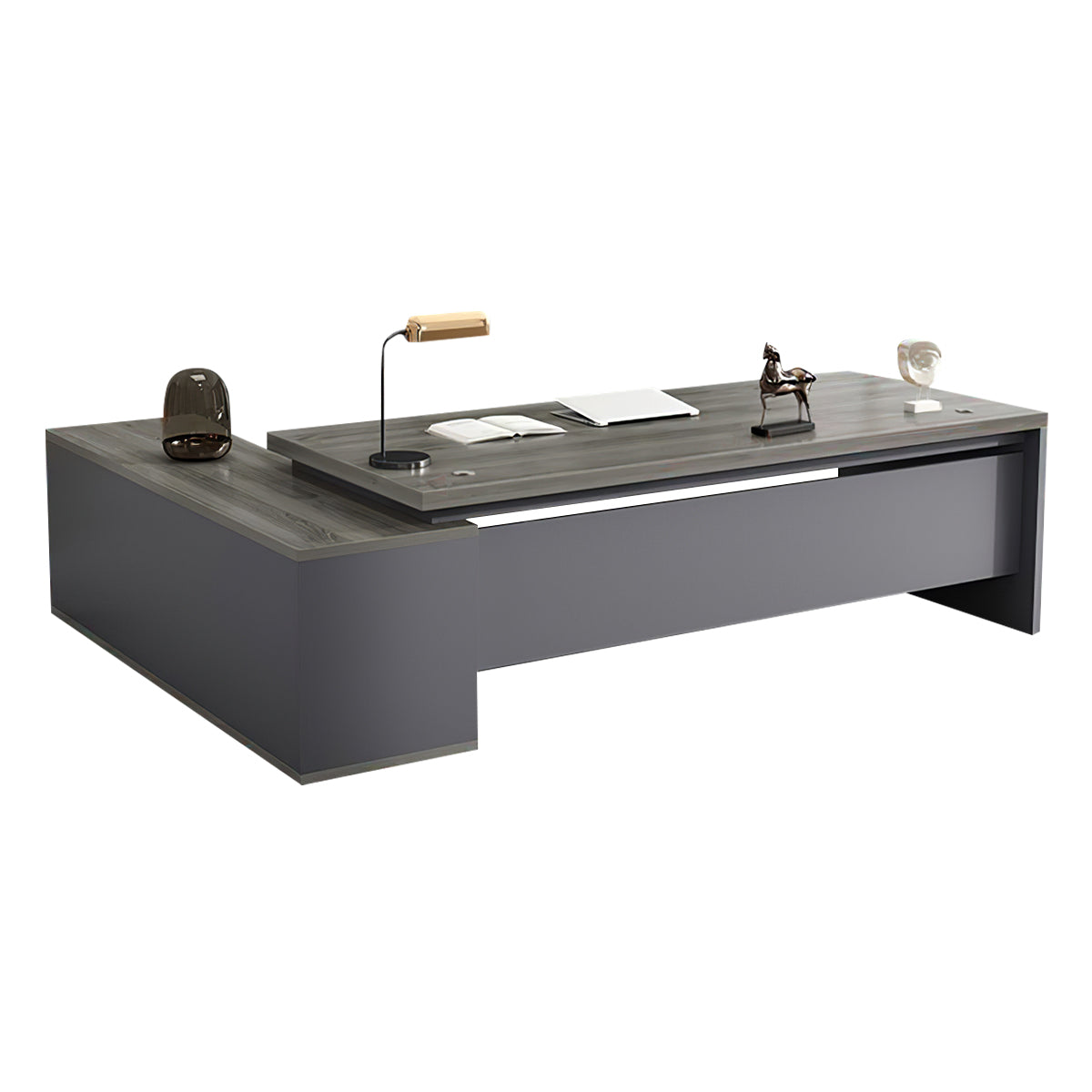 Modern L-Shaped Wood Grain Executive Desk with Storage Side Cabinet