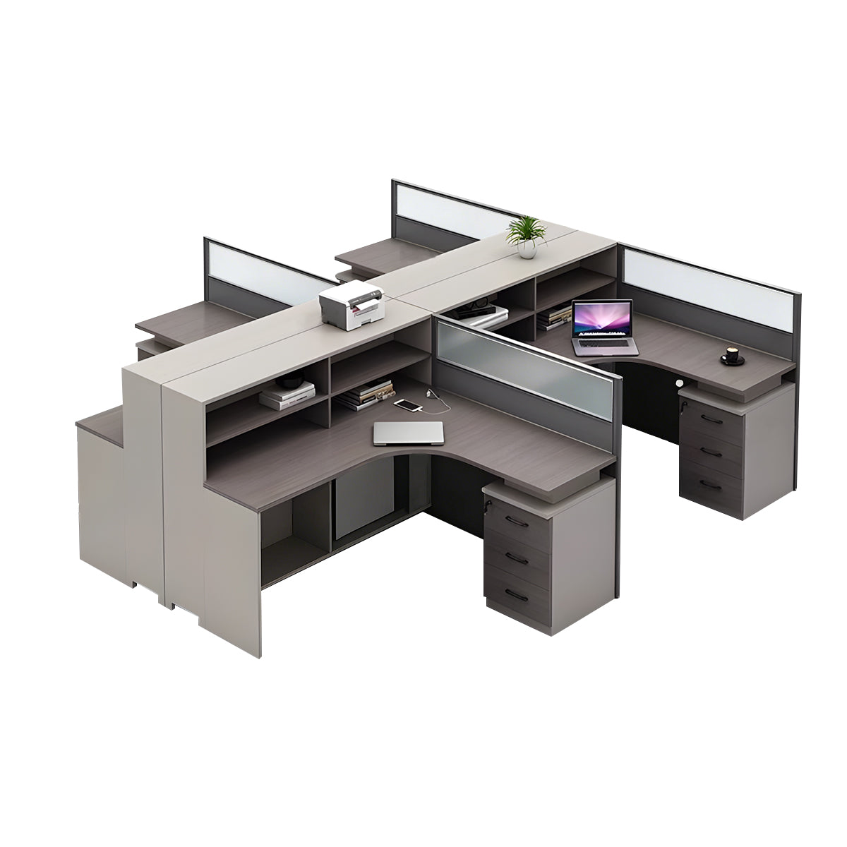 L-Shaped Minimalist Office Desk with Built-In Outlets, Ample Storage Space