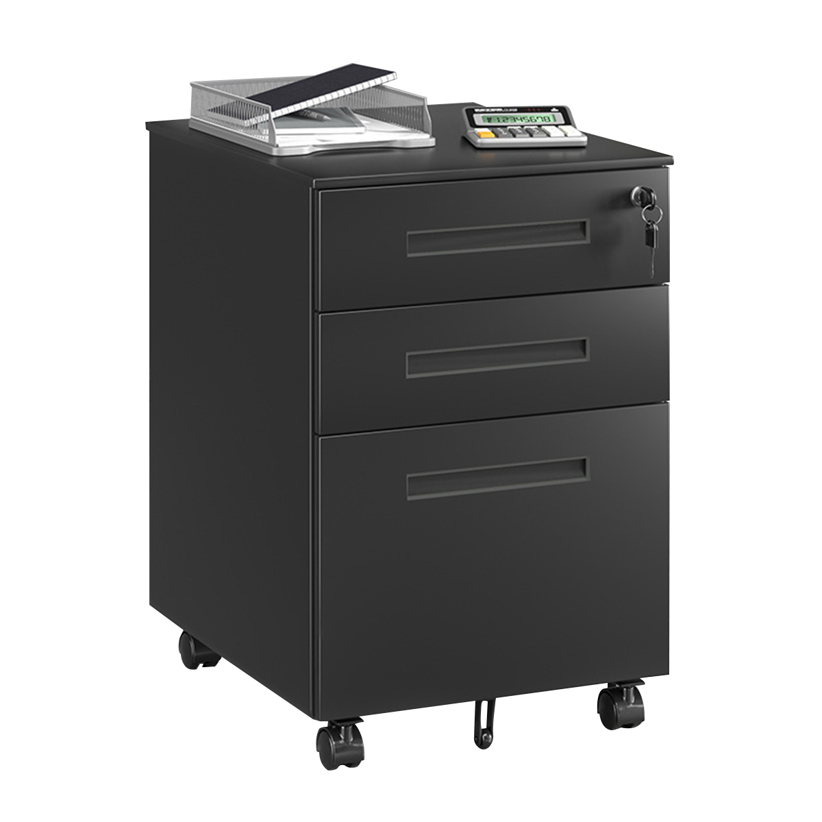 Stylish and Sturdy Lockable Storage Cabinet with Locking Caster Wheels and Unique Handles