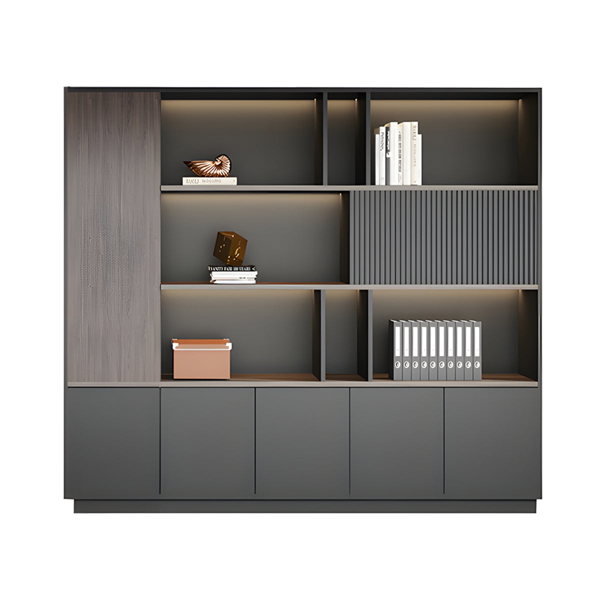 Elegant Storage Cabinet with Soft Lighting Strip and Open Storage